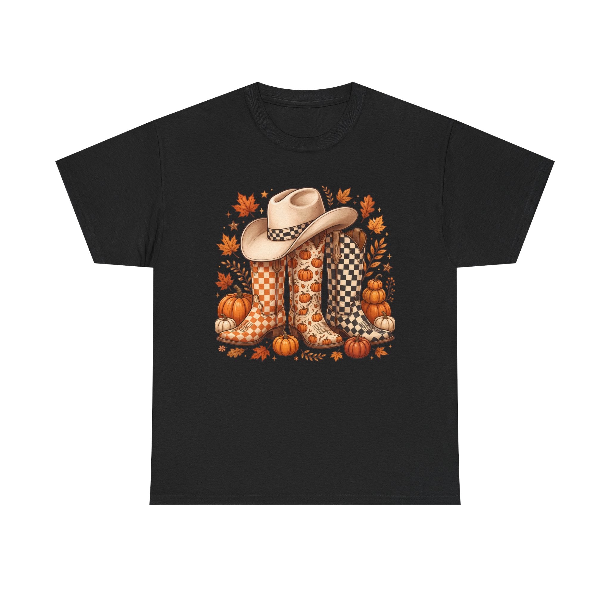 Cowboy Boots & Hat Autumn Tee — Fall Pumpkin Western Graphic T-Shirt