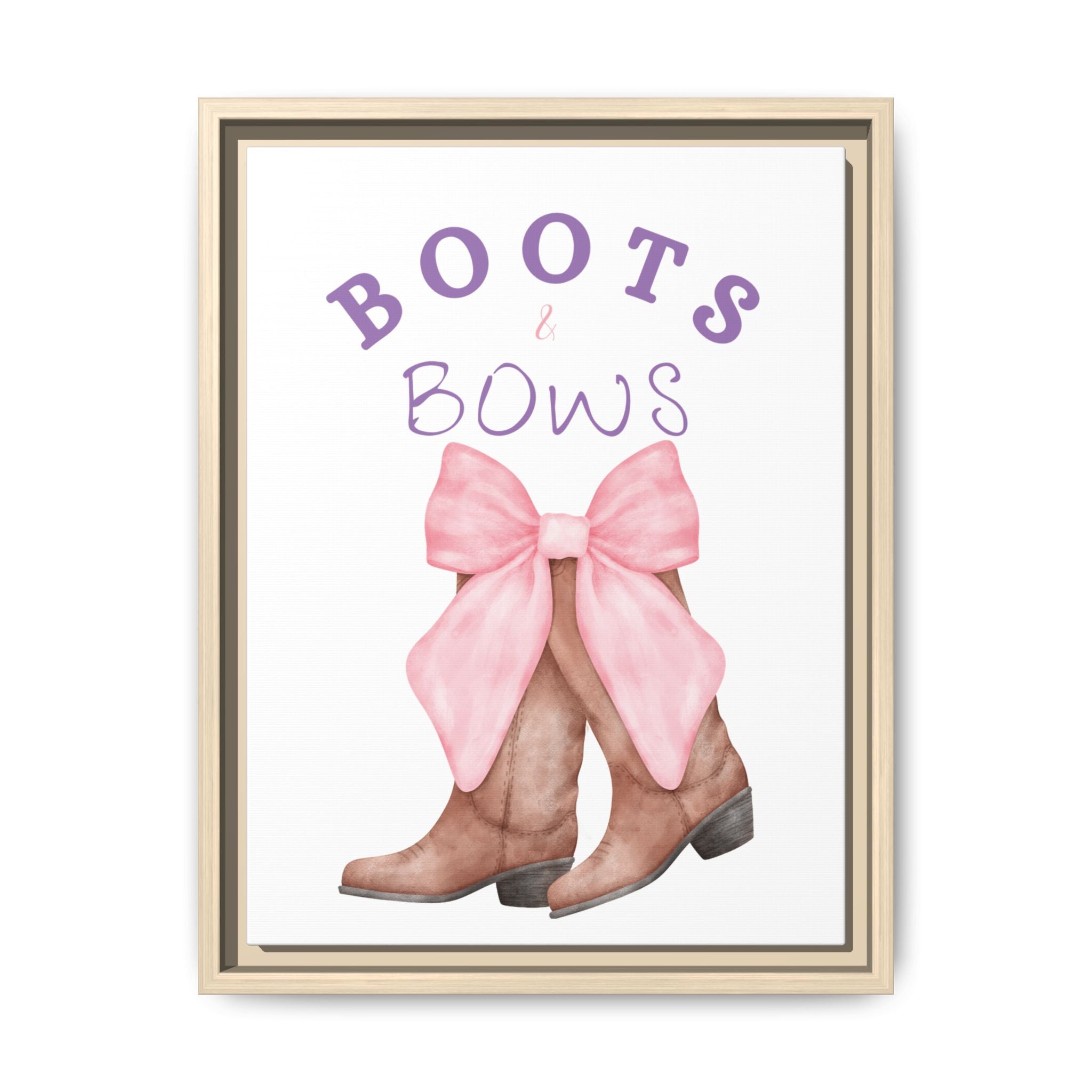 Boots & Bows Framed Canvas Print — Pink Bow Cowboy Boot Wall Art