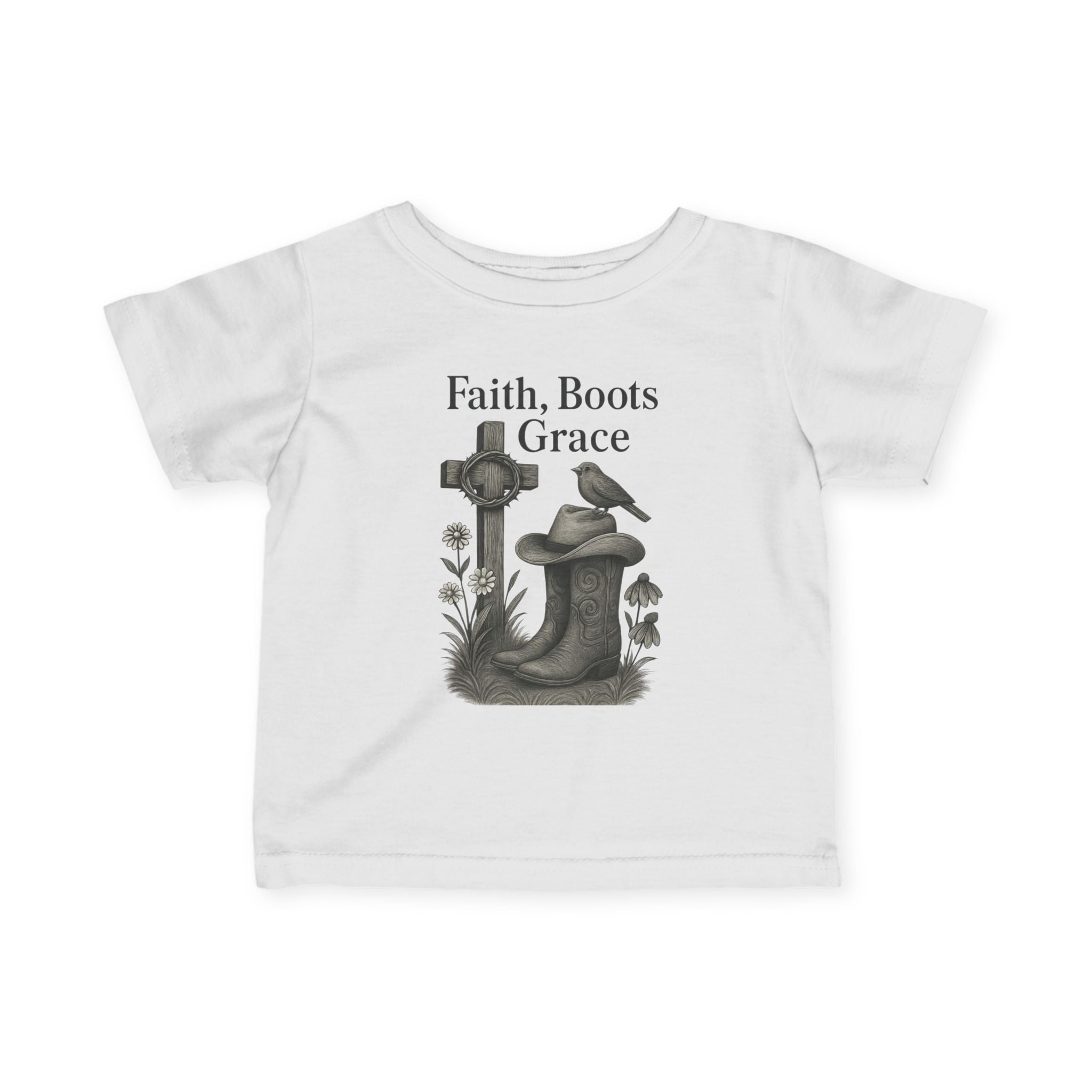 Infant Tee — "Faith, Boots, Grace" Western Baby Shirt
