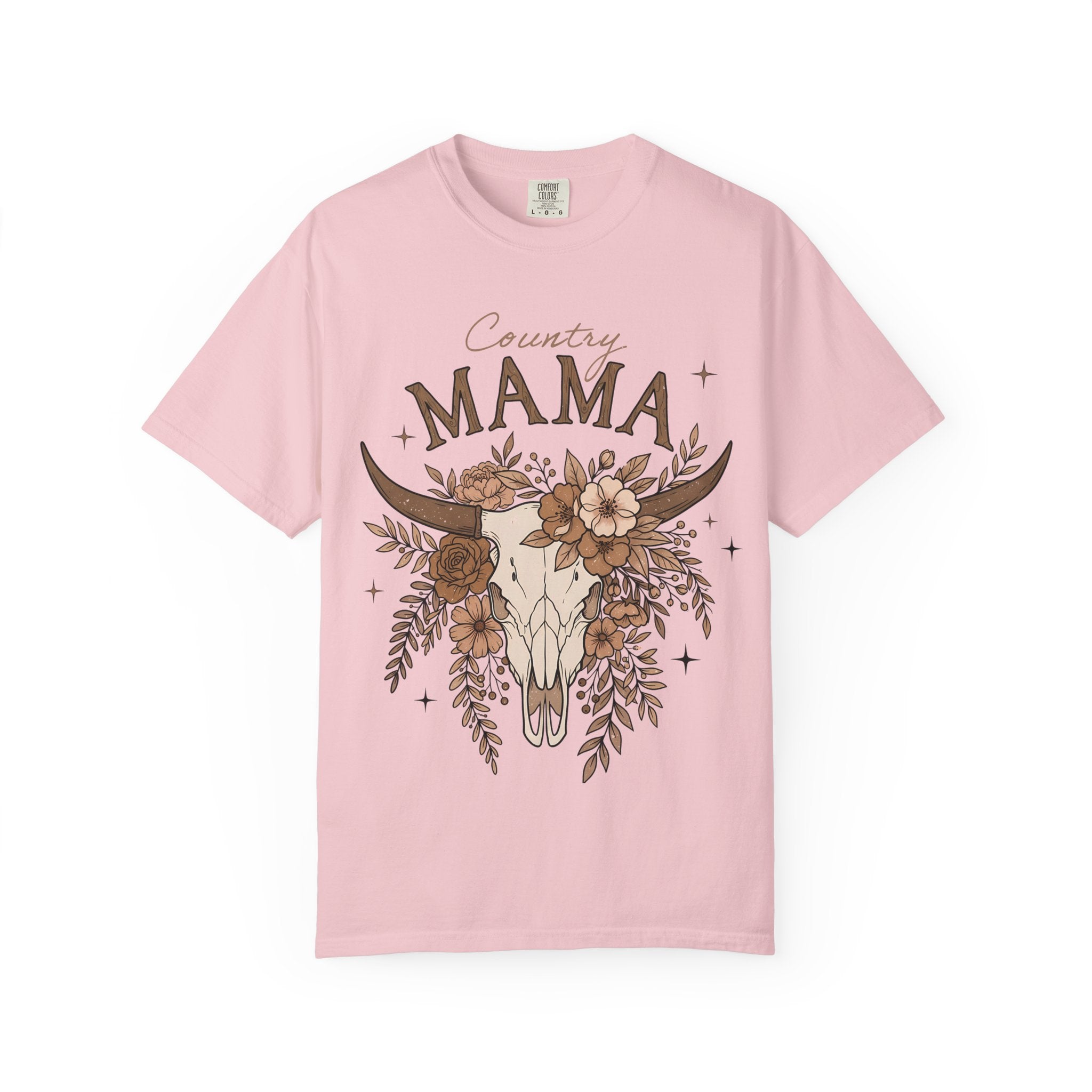 Country Mama T-Shirt — Floral Cow Skull Rustic Farmhouse Tee