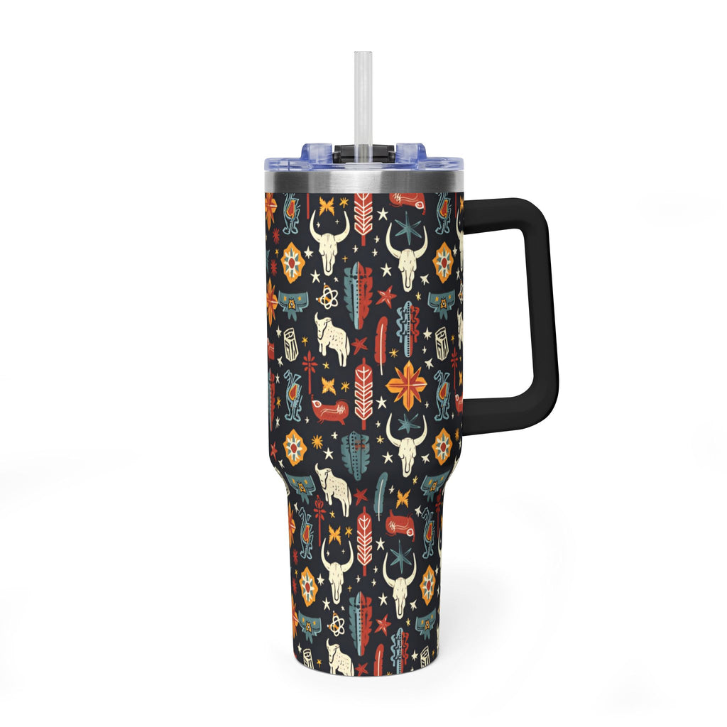 40oz Western Pattern Vacuum Tumbler — Southwestern Cow Skull & Floral Insulated Cup