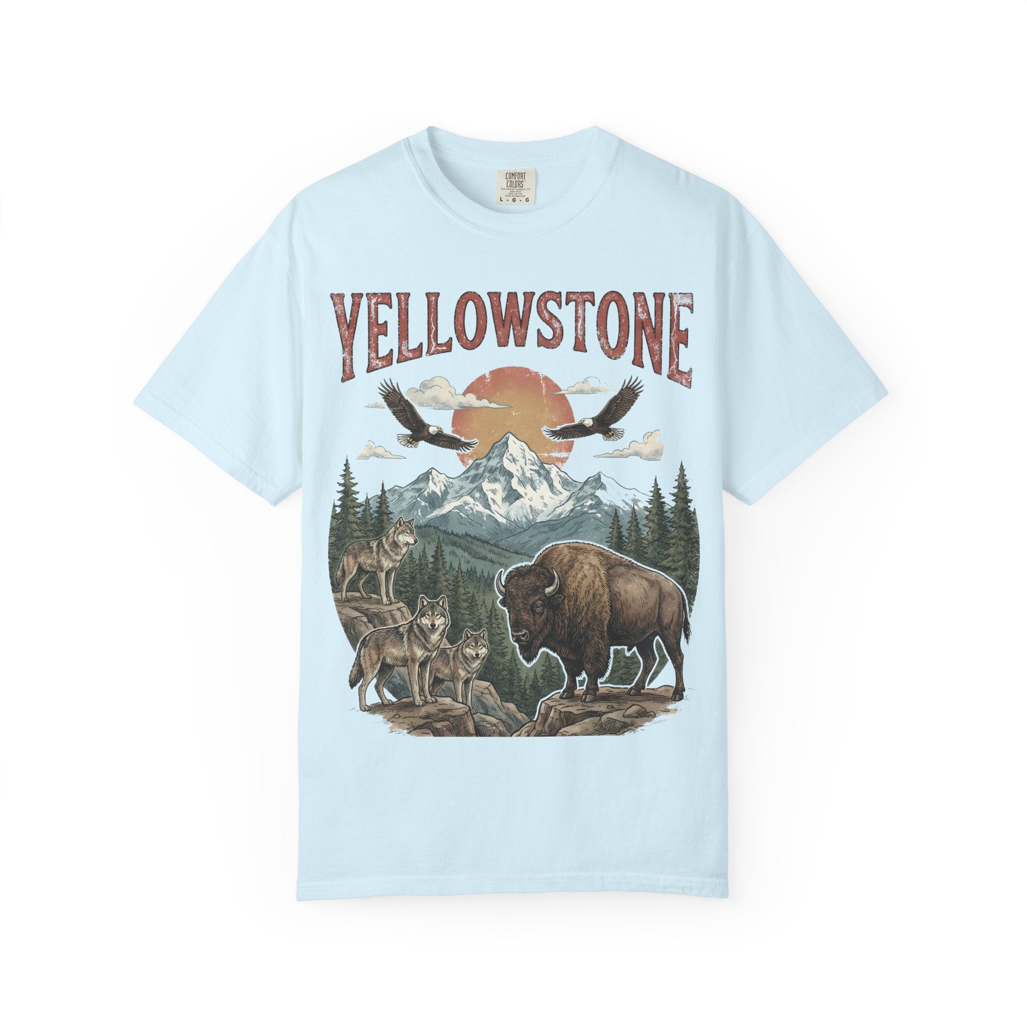 Yellowstone Wildlife Graphic T-Shirt — Vintage Bison, Wolves & Mountain Nature Tee