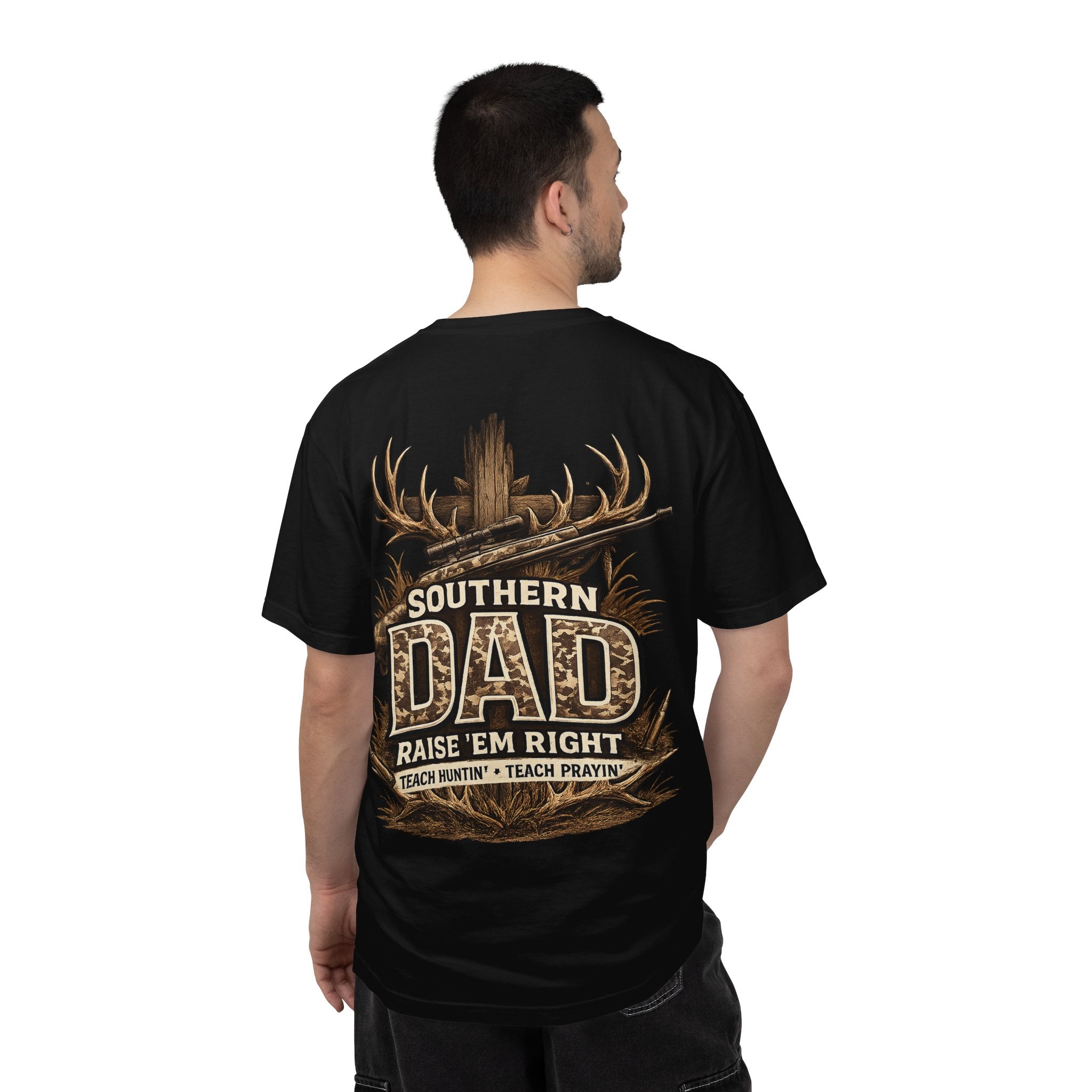 Southern Dad Hunting T-Shirt — "Raise 'Em Right" Graphic Tee