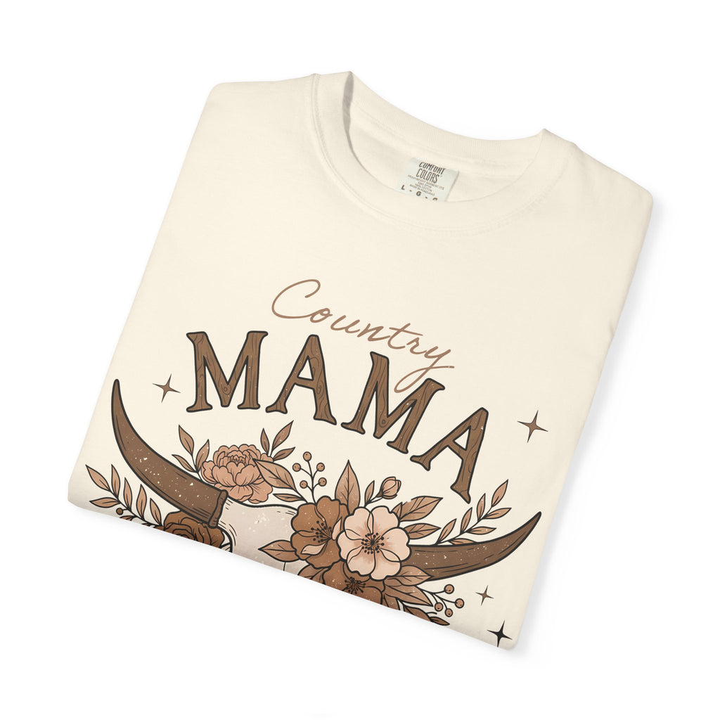 Country Mama T-Shirt — Floral Cow Skull Rustic Farmhouse Tee