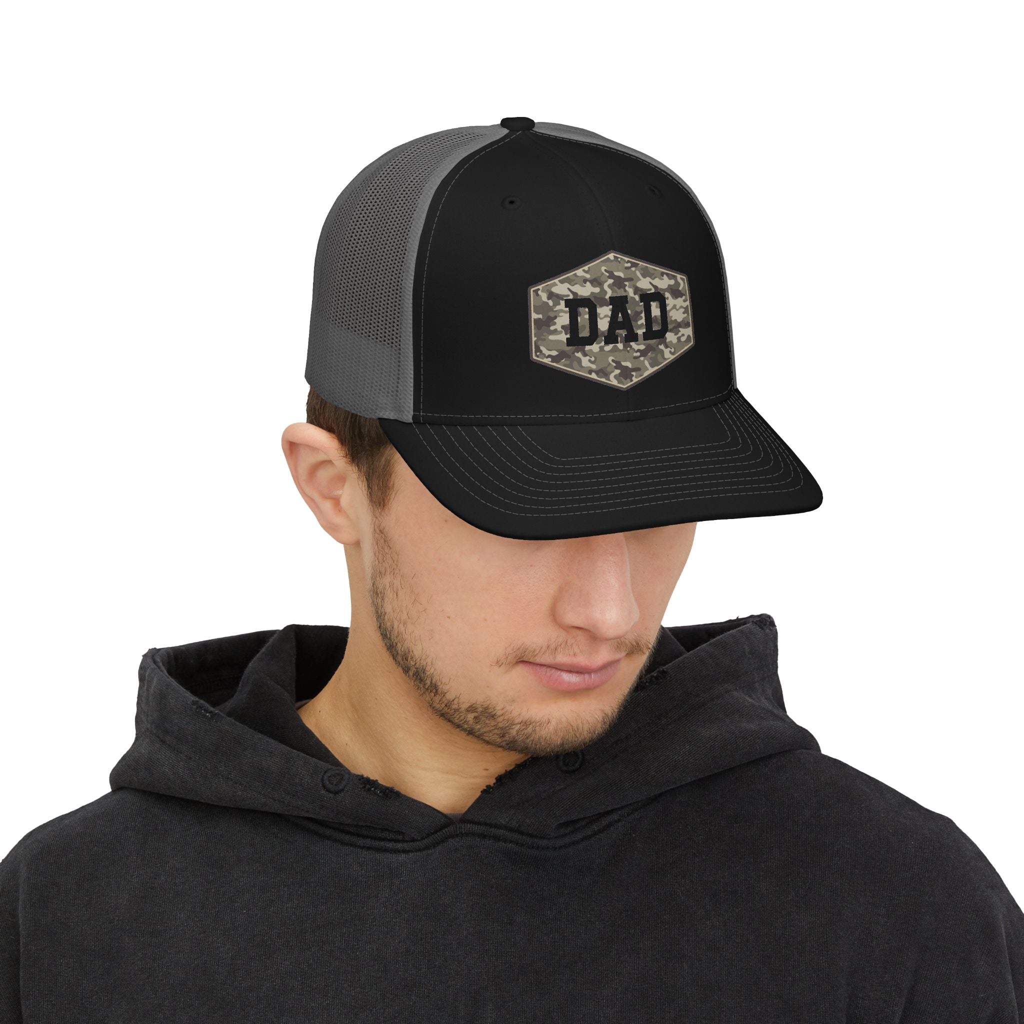 Dad Camo Patch Snapback Trucker Cap — Military Style Father's Hat
