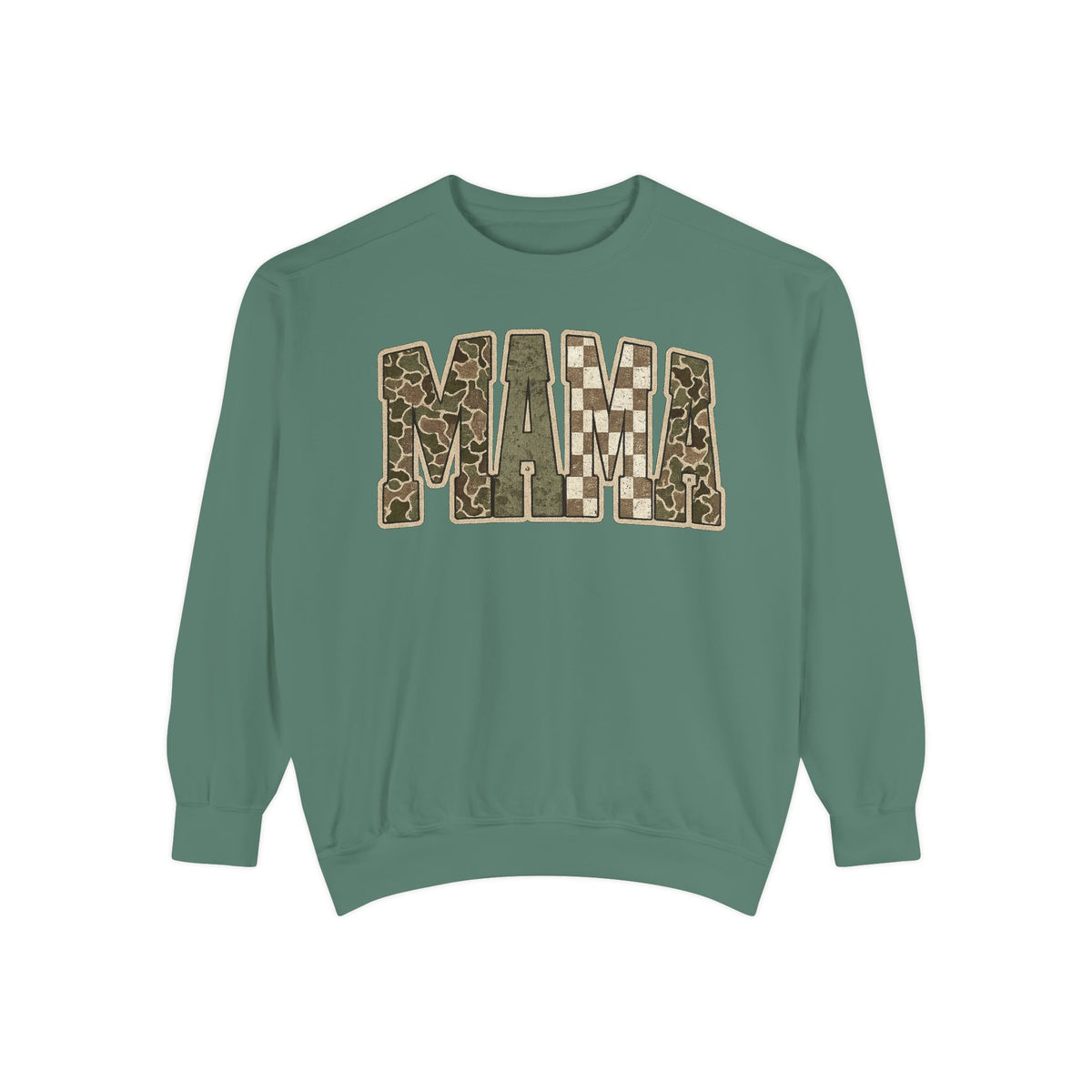 MAMA Camo Patch Sweatshirt — Women's Mama Graphic Crewneck