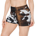 Cow Print Women's Shorts — Brown & White Animal Pattern Activewear