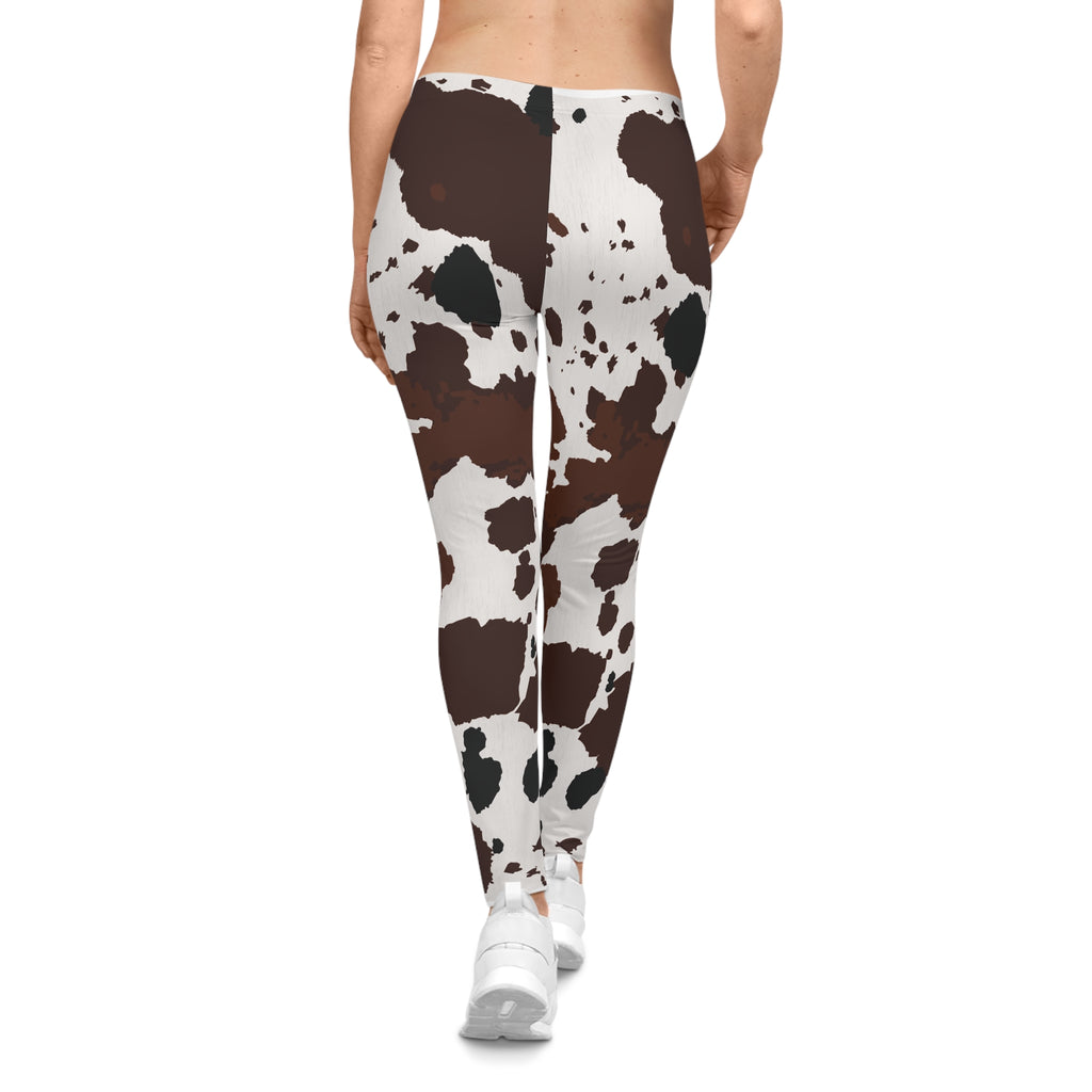 Cow Print Leggings - Brown & White All-Over Print Women's Casual Leggings