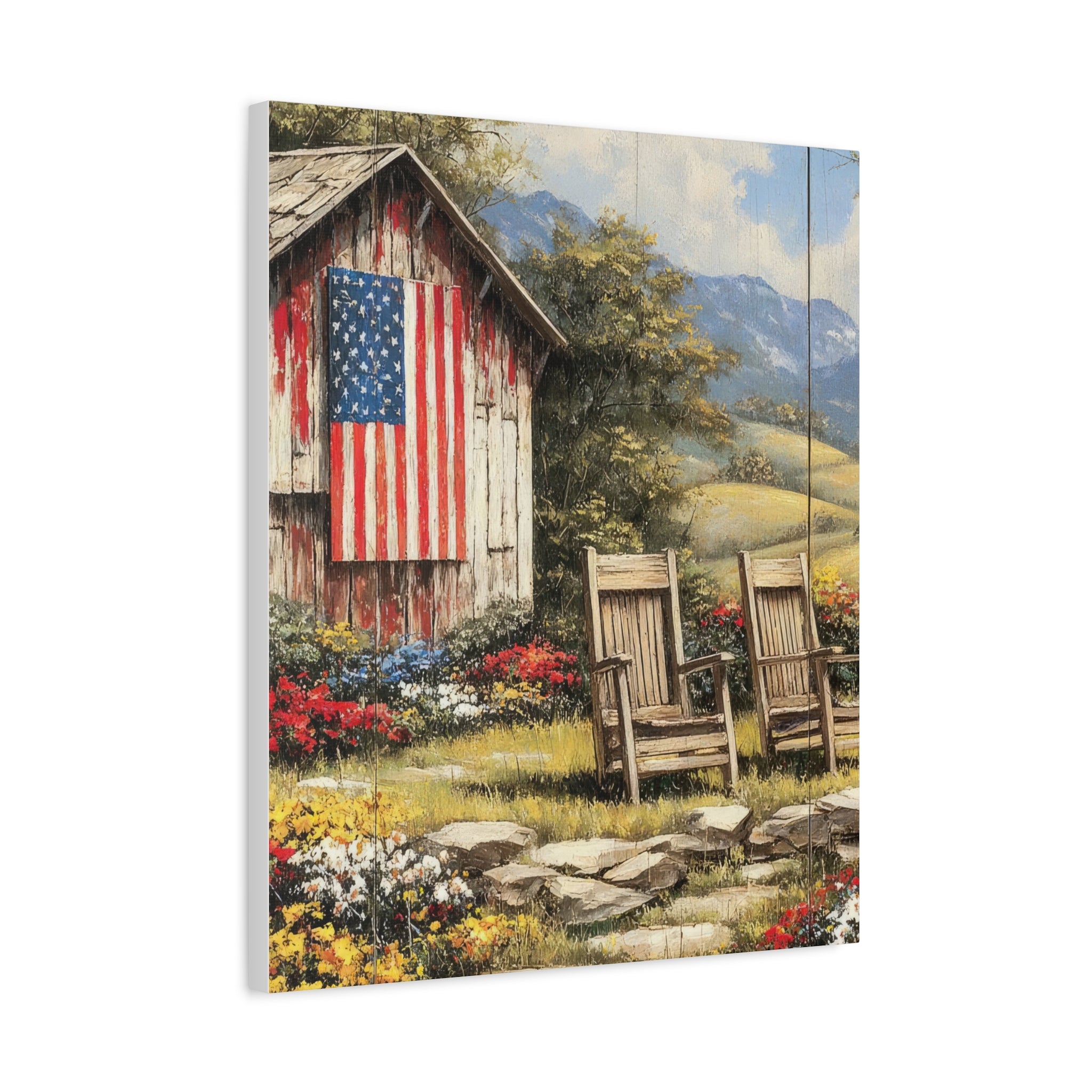 Patriotic Barn Landscape Canvas Wall Art