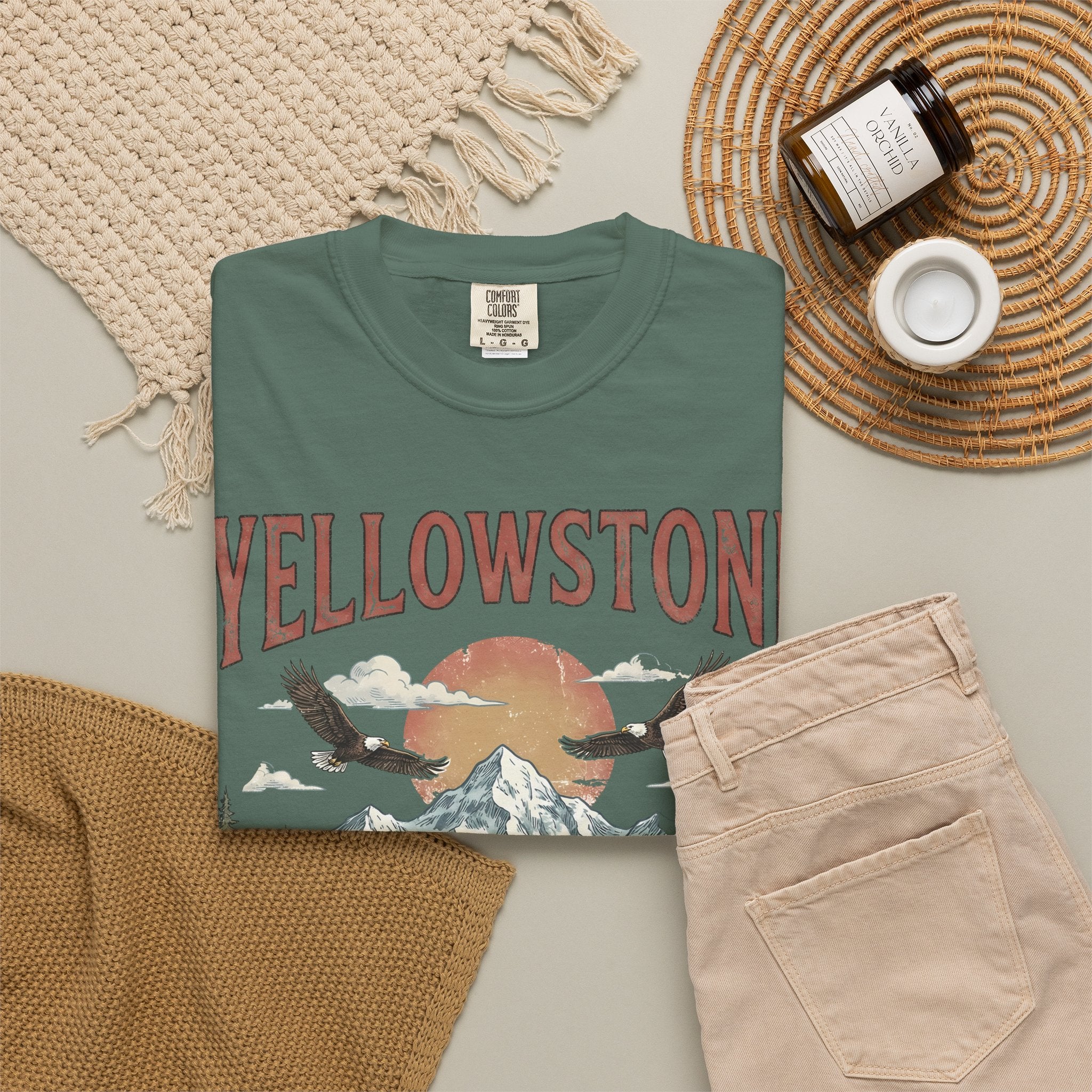 Yellowstone Wildlife Graphic T-Shirt — Vintage Bison, Wolves & Mountain Nature Tee