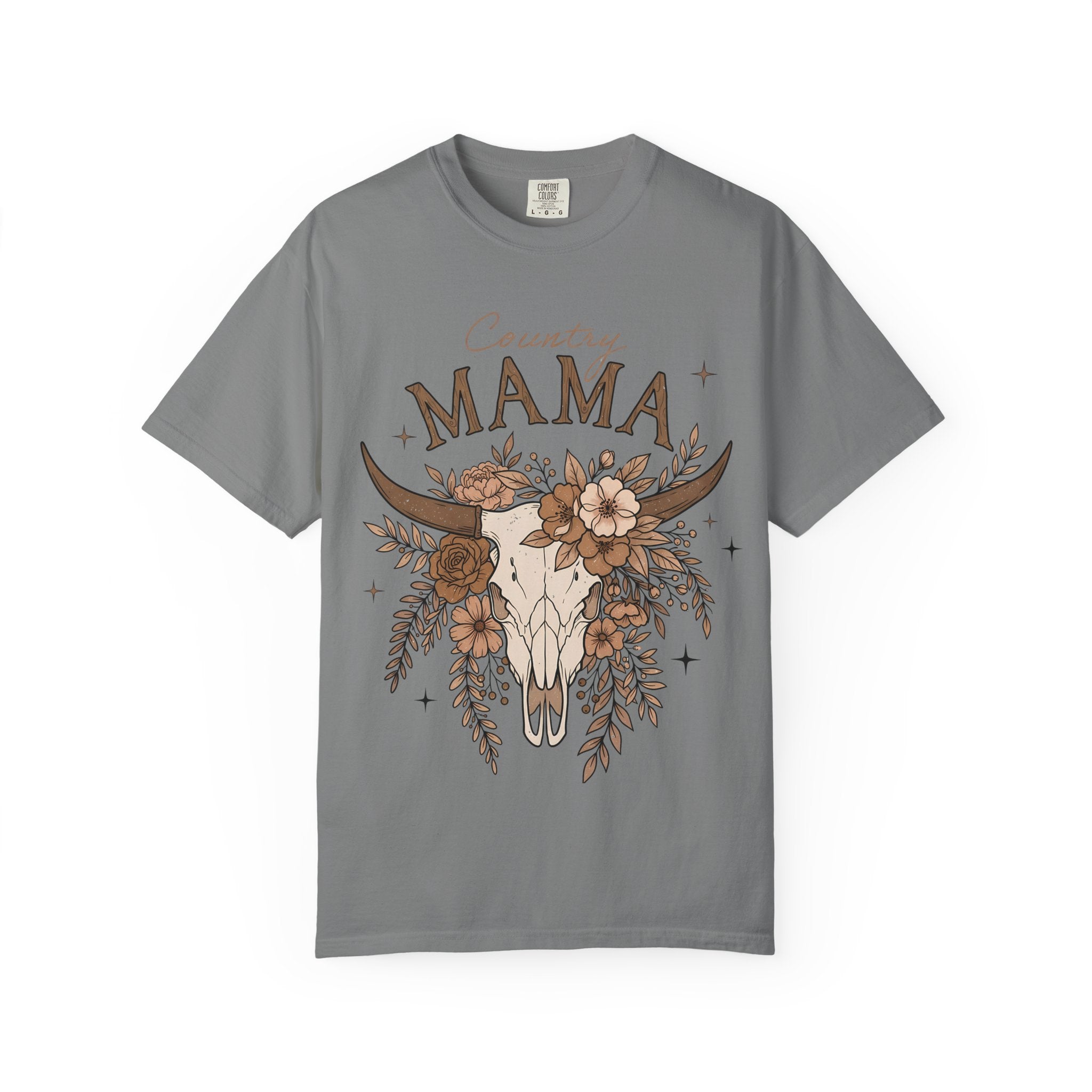 Country Mama T-Shirt — Floral Cow Skull Rustic Farmhouse Tee