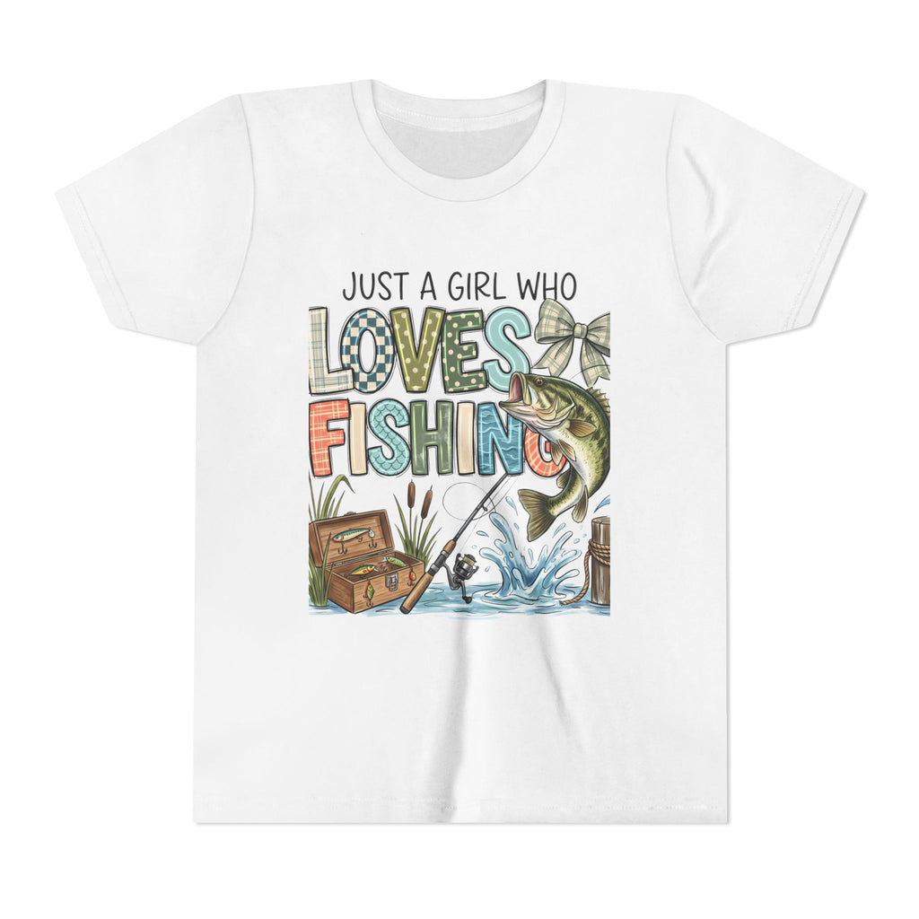 Youth Fishing Tee — "Just a Girl Who Loves Fishing" Graphic Shirt