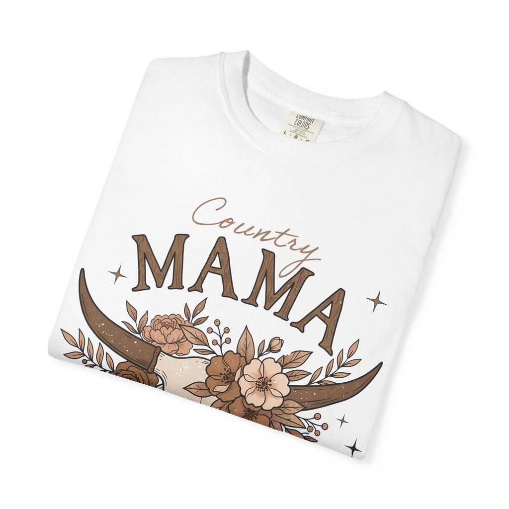 Country Mama T-Shirt — Floral Cow Skull Rustic Farmhouse Tee