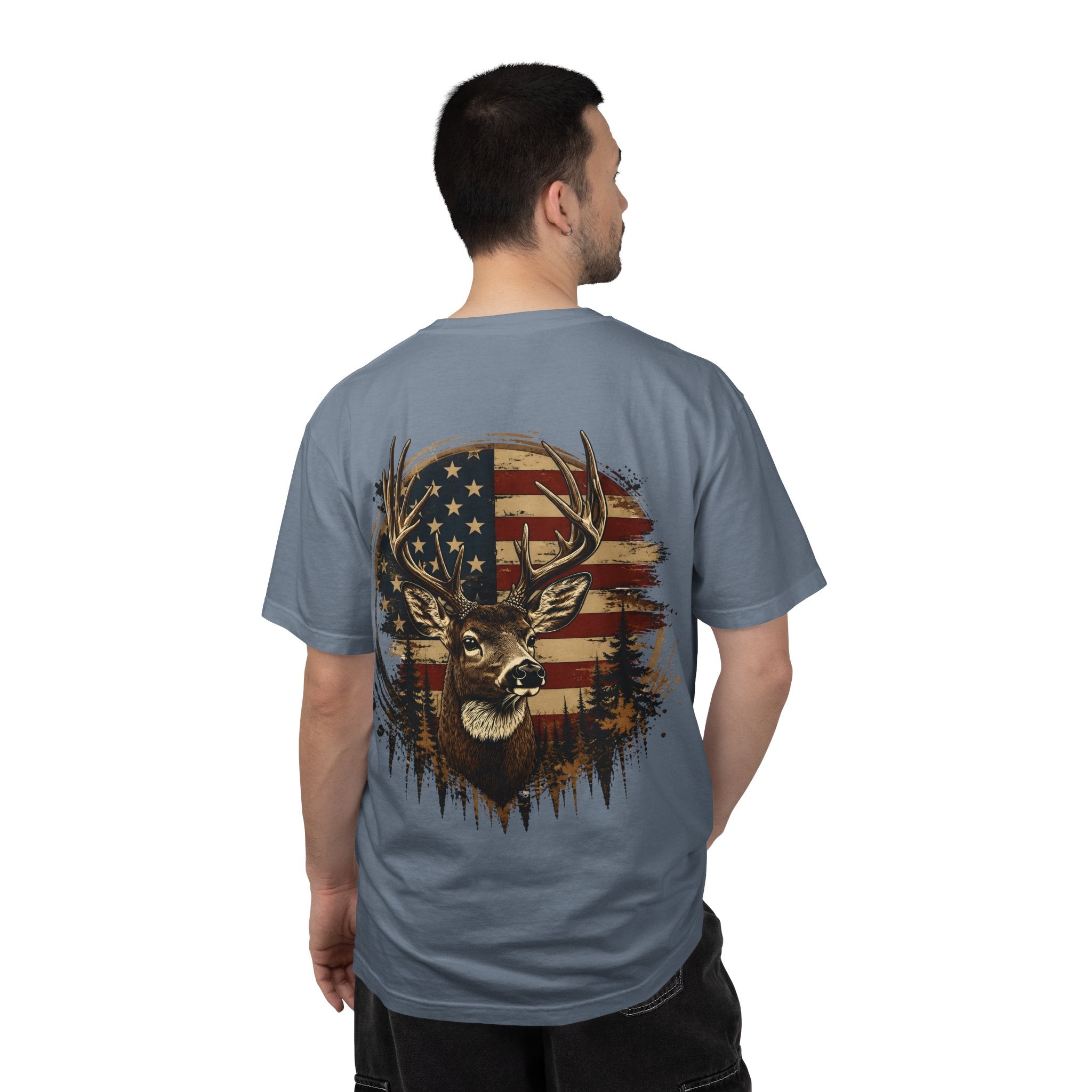 American Flag Deer T-Shirt — Patriotic Hunting Graphic Tee