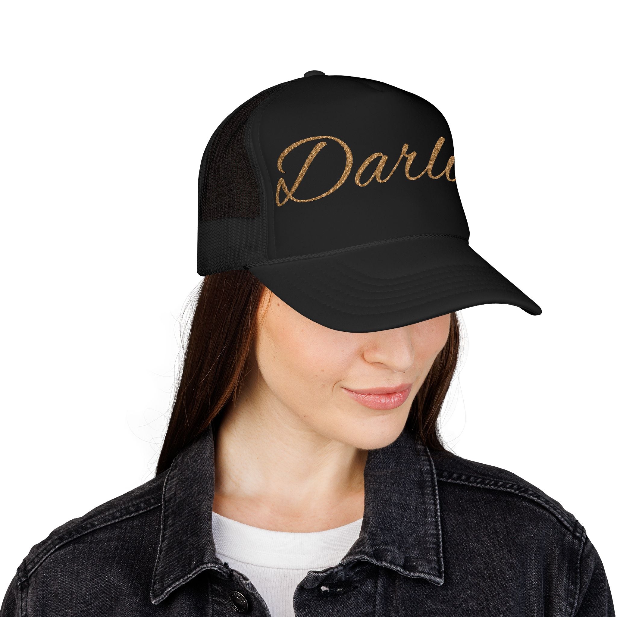 Darlin' Glitter Script Trucker Hat — Women's Casual Mesh Cap