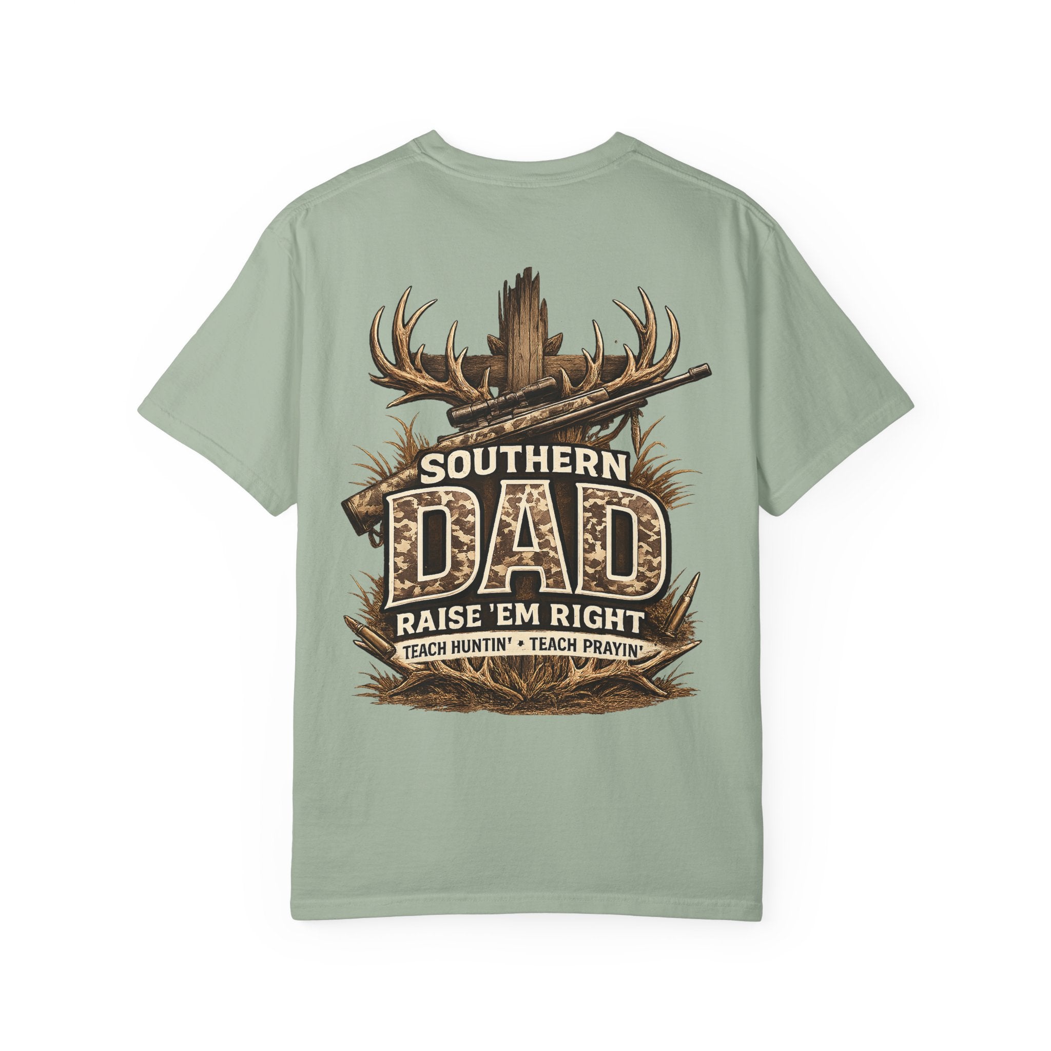 Southern Dad Hunting T-Shirt — "Raise 'Em Right" Graphic Tee