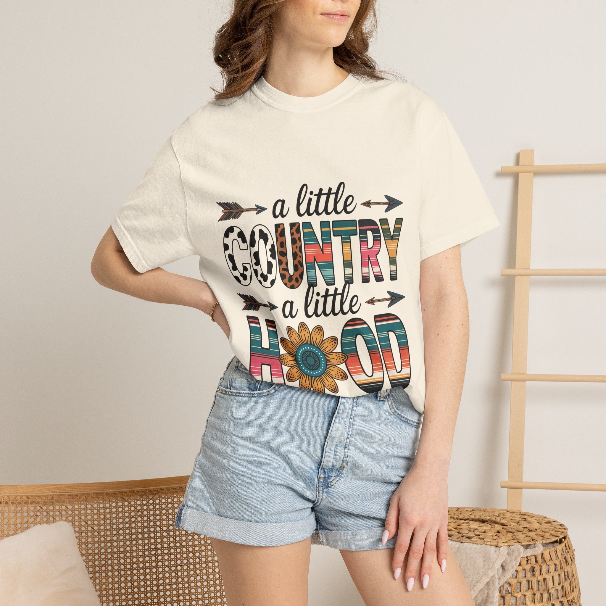 Country & Hood Graphic T-Shirt — "A Little Country A Little Hood" Sunflower Design