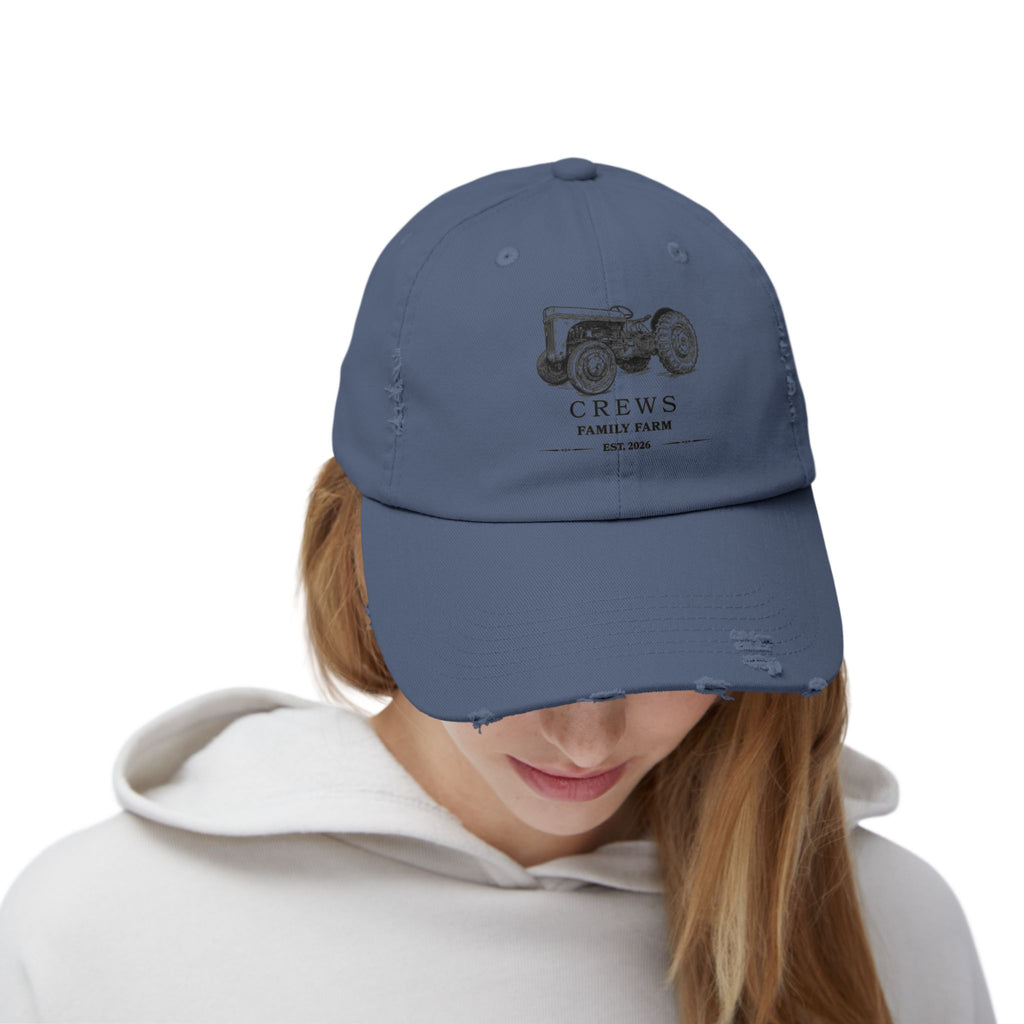 Distressed Tractor Cap — "Crews Family Farm" Vintage Farmers Hat