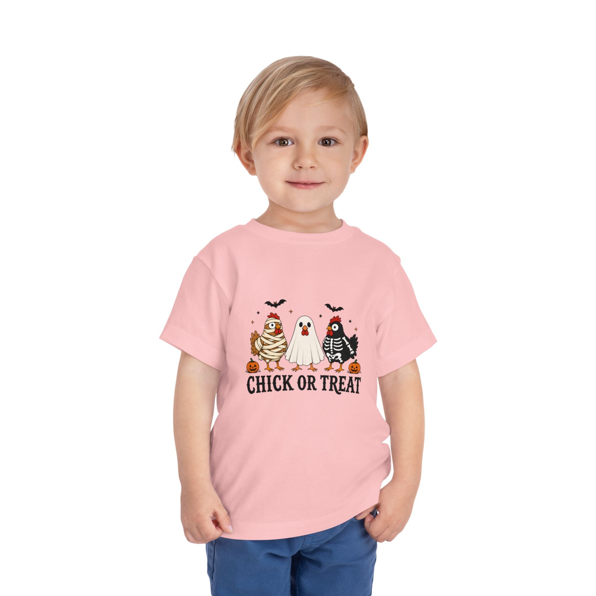 Toddler Halloween Tee - "Chick or Treat" Cute Costume Chick, Ghost & Skeleton Design