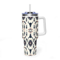 40oz Western Aztec Tumbler - Vacuum Insulated Travel Mug with Bull Skull Pattern