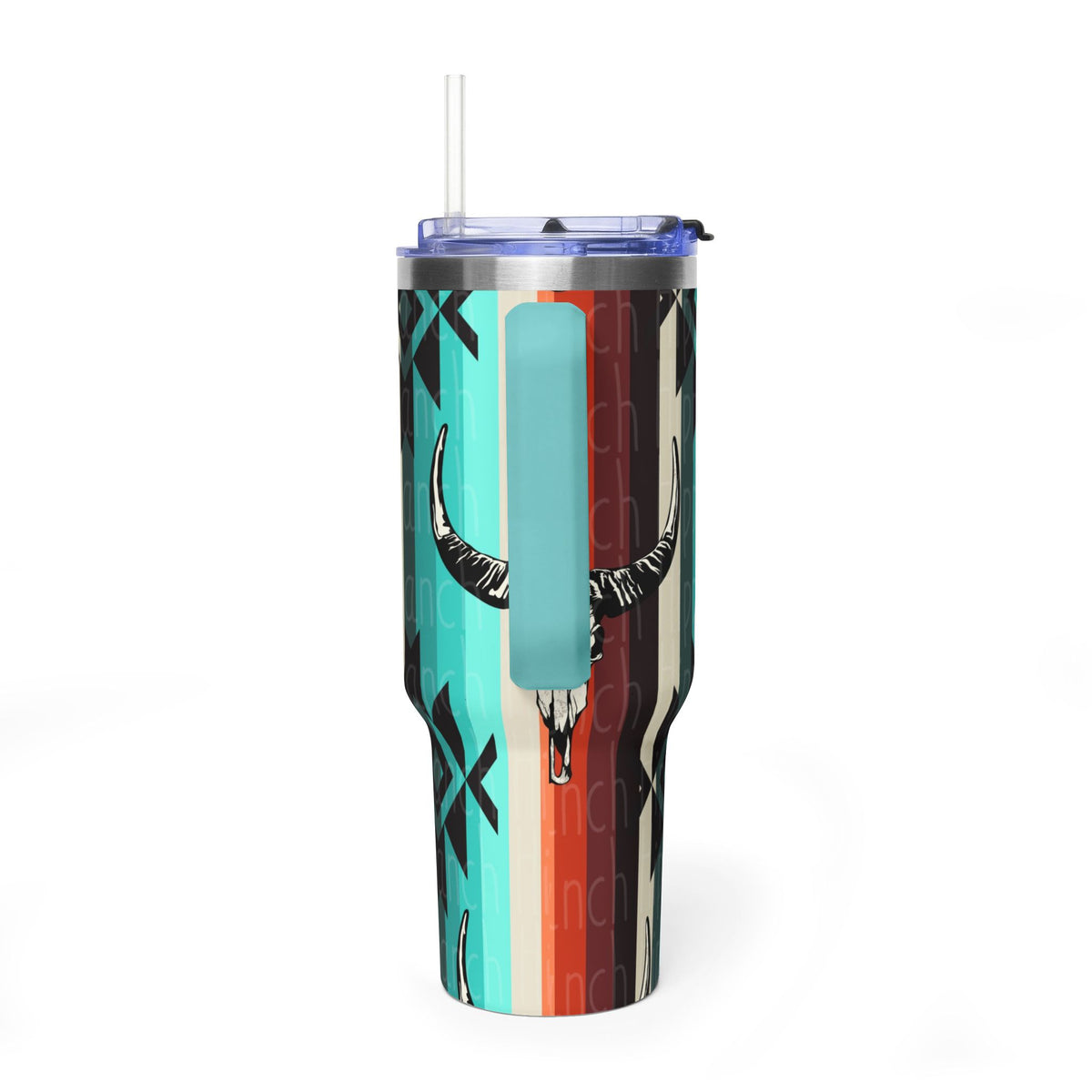 40oz Southwestern Skull Tumbler – Aztec Stripes Insulated Travel Cup