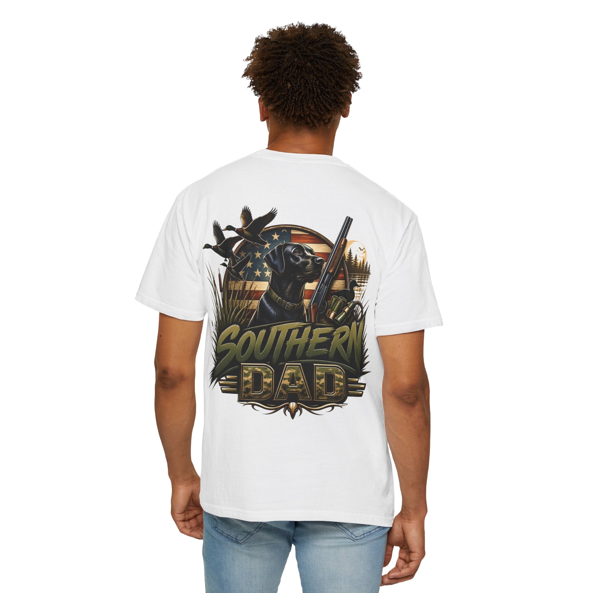 Southern Dad T-Shirt — Hunting Labrador & American Flag Graphic