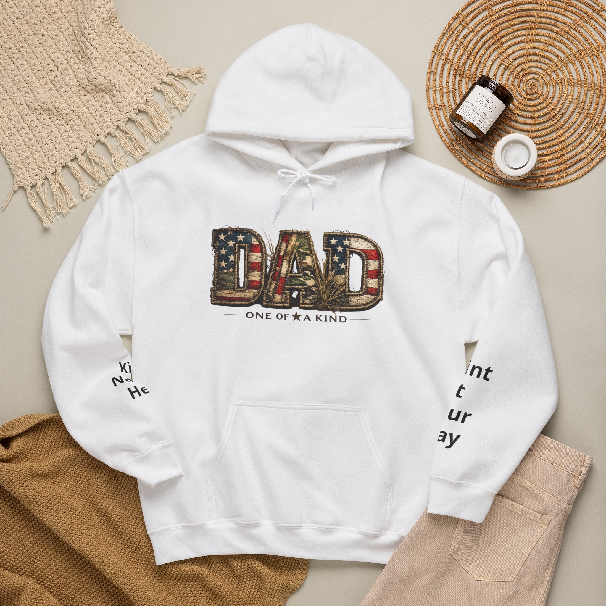 Personalizable Dad One of a Kind Hoodie — American Flag Patriotic Father’s Day Sweatshirt