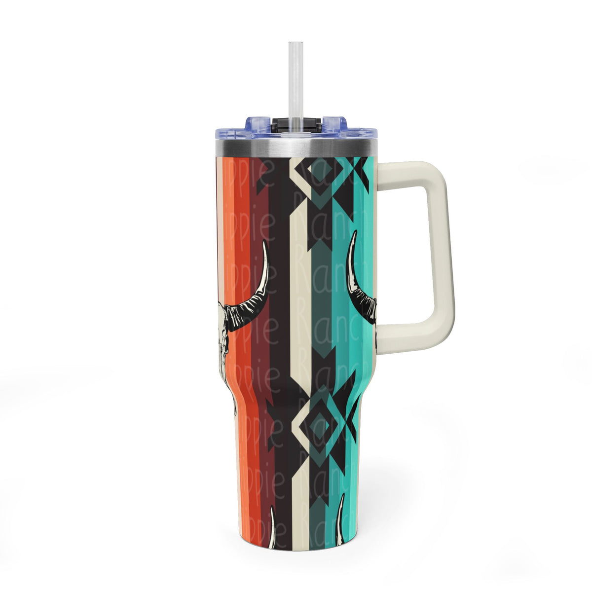 40oz Southwestern Skull Tumbler – Aztec Stripes Insulated Travel Cup