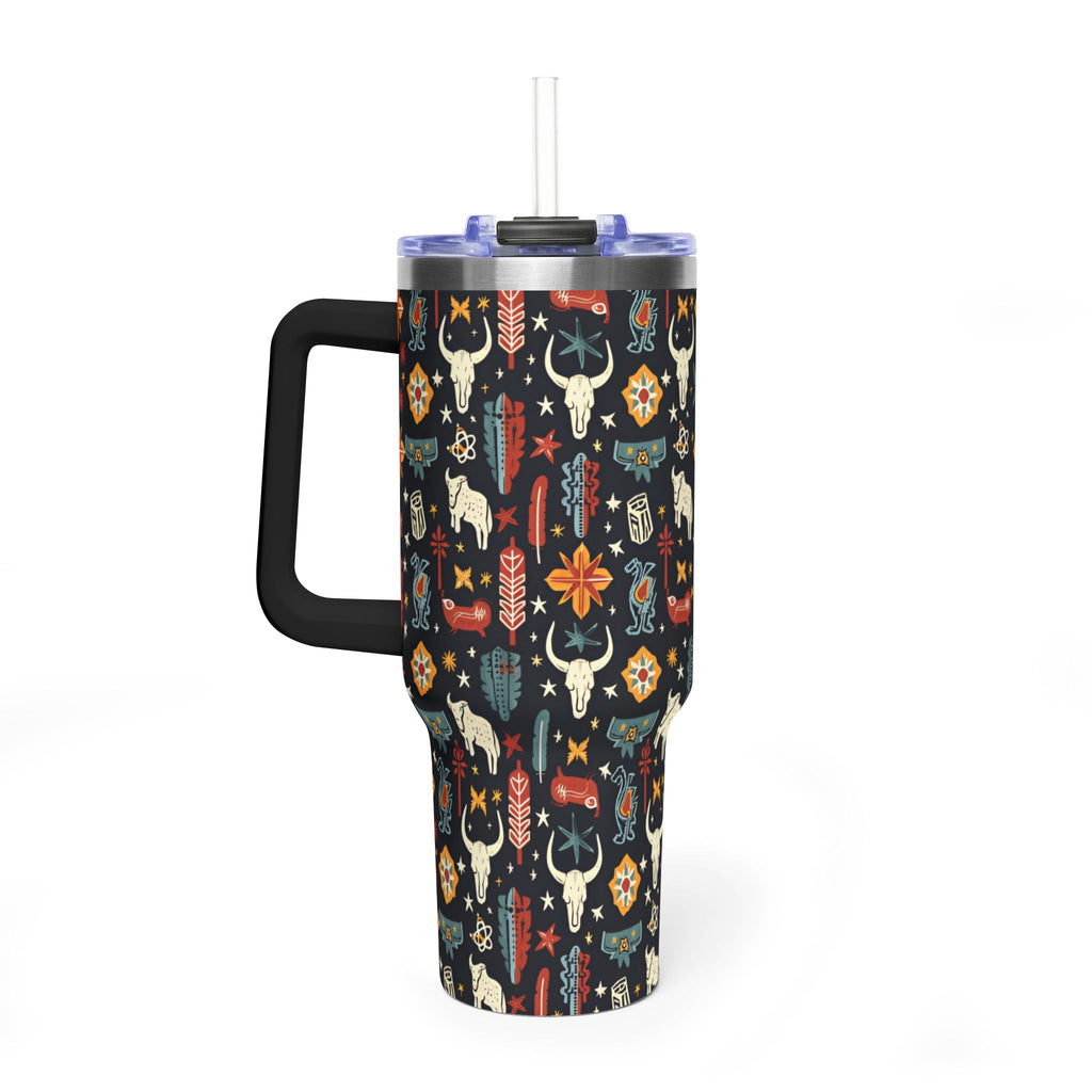 40oz Western Pattern Vacuum Tumbler — Southwestern Cow Skull & Floral Insulated Cup