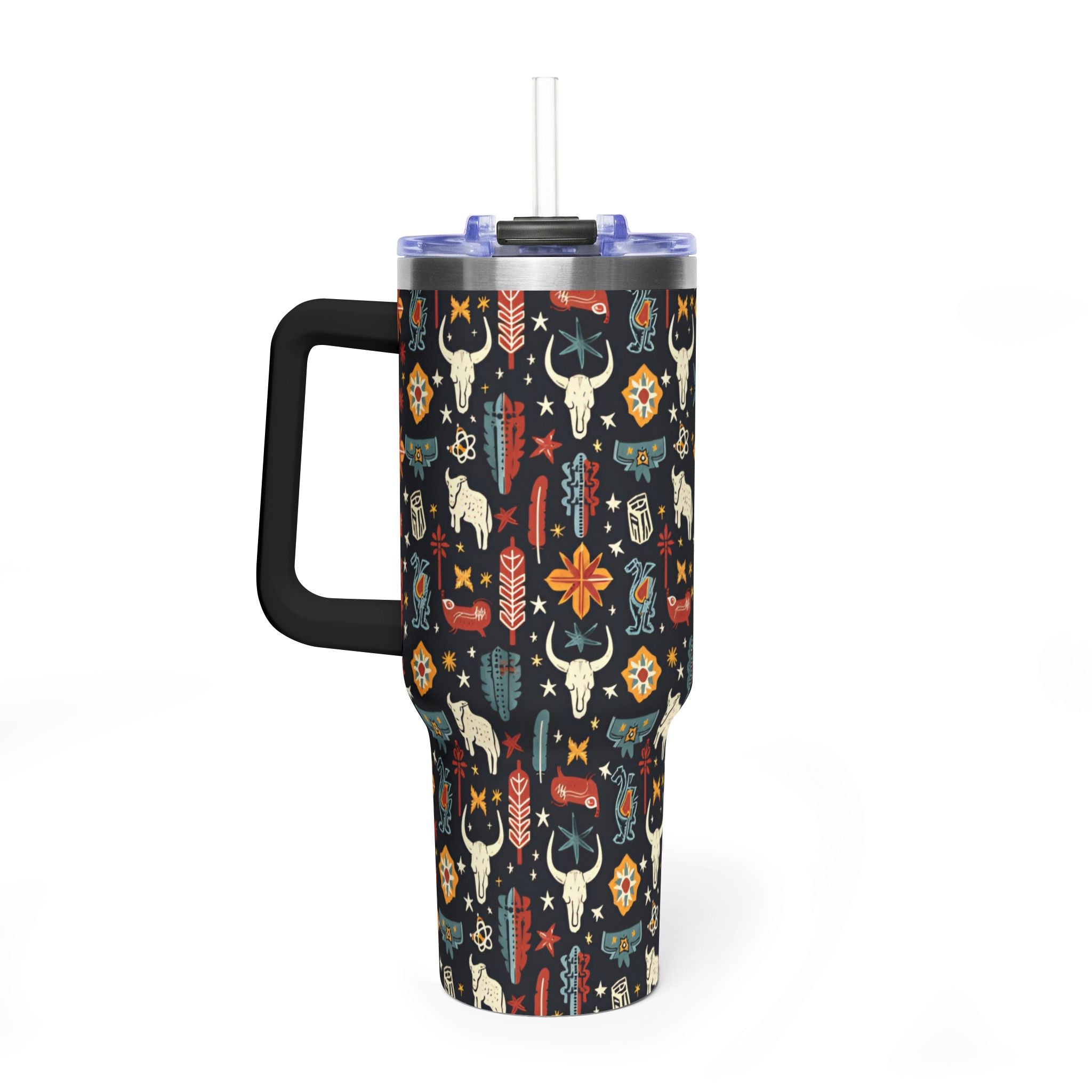 40oz Western Pattern Vacuum Tumbler — Southwestern Cow Skull & Floral Insulated Cup