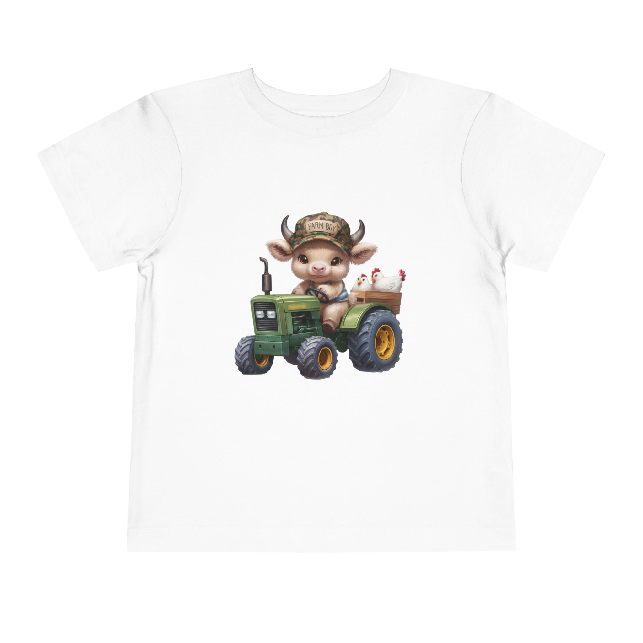 Toddler Tee — Cute Baby Cow on Green Tractor Cute Farm Animal Shirt