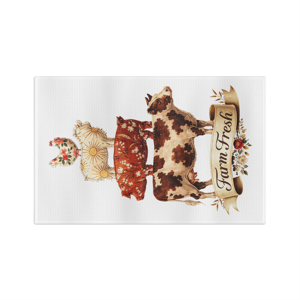 Farm Fresh Stack Tea Towel — Rustic Cow, Pig & Chicken Kitchen Linen