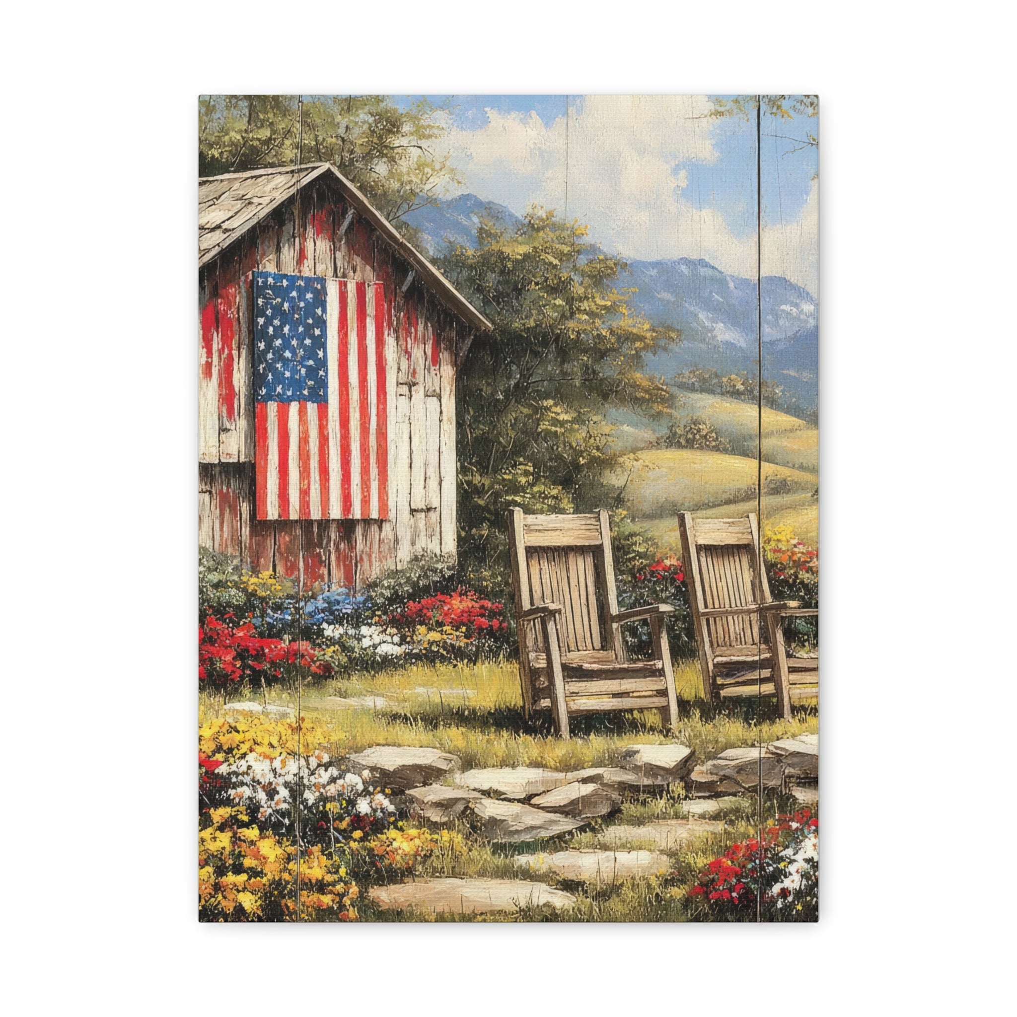 Patriotic Barn Landscape Canvas Wall Art