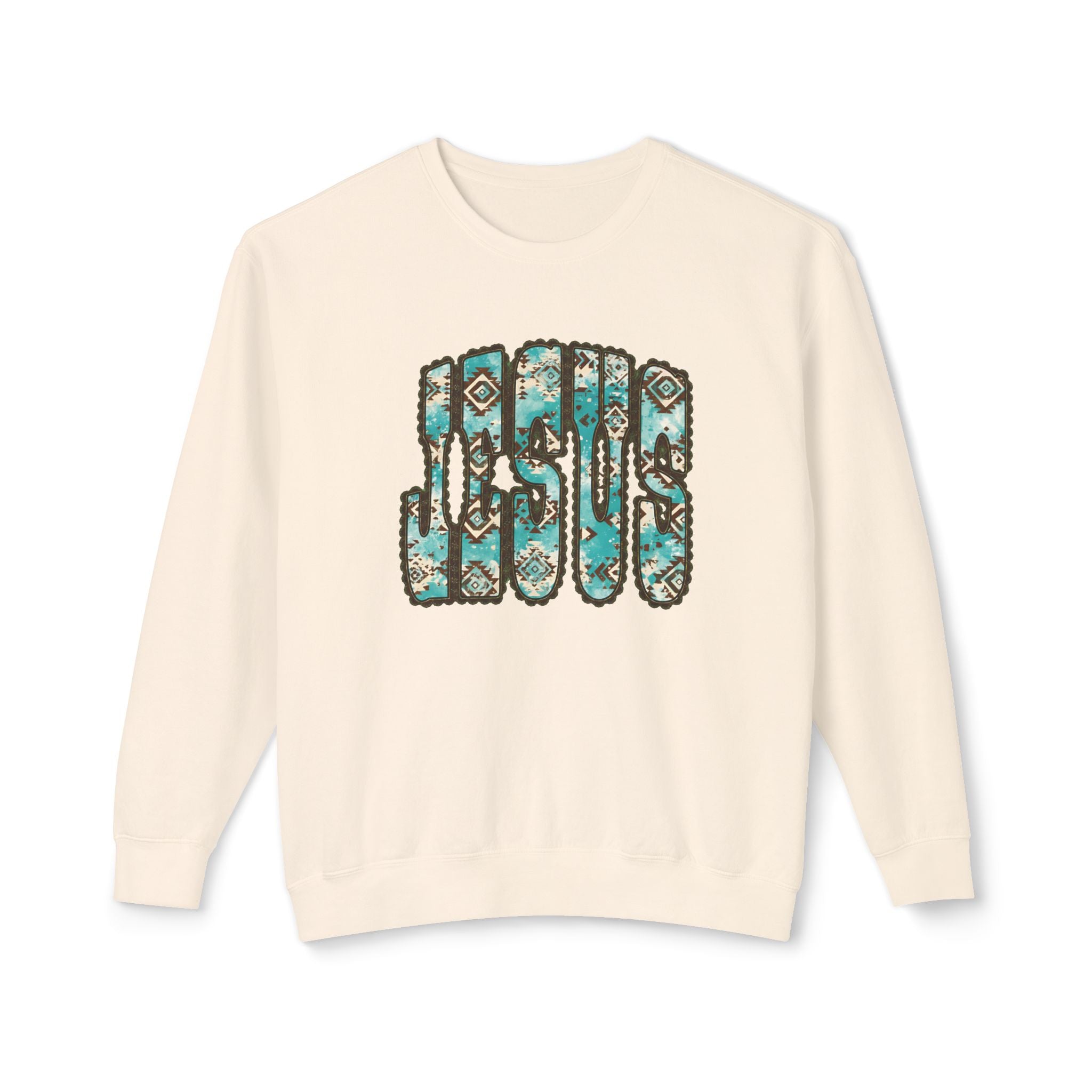 Jesus Floral Crewneck Sweatshirt — Turquoise Boho Faith Pullover
