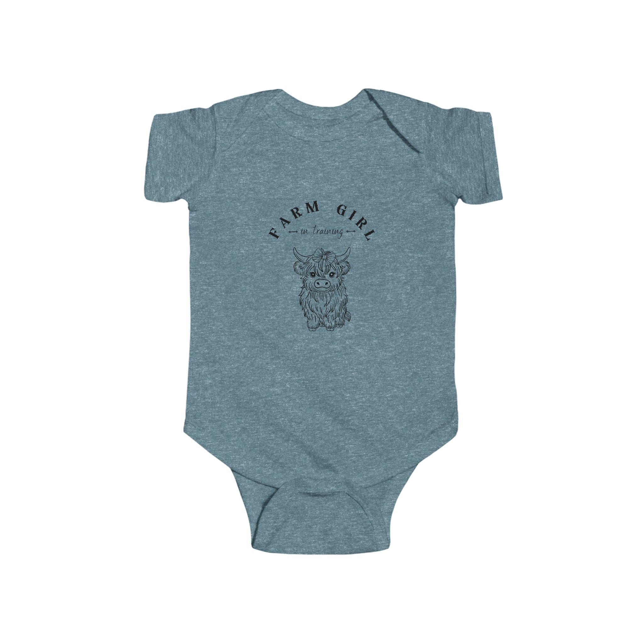Baby Bodysuit - "Farm Girl" Cute Highland Cow Infant Onesie