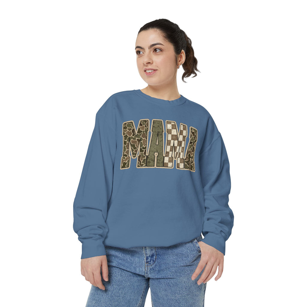 MAMA Camo Patch Sweatshirt — Women's Mama Graphic Crewneck