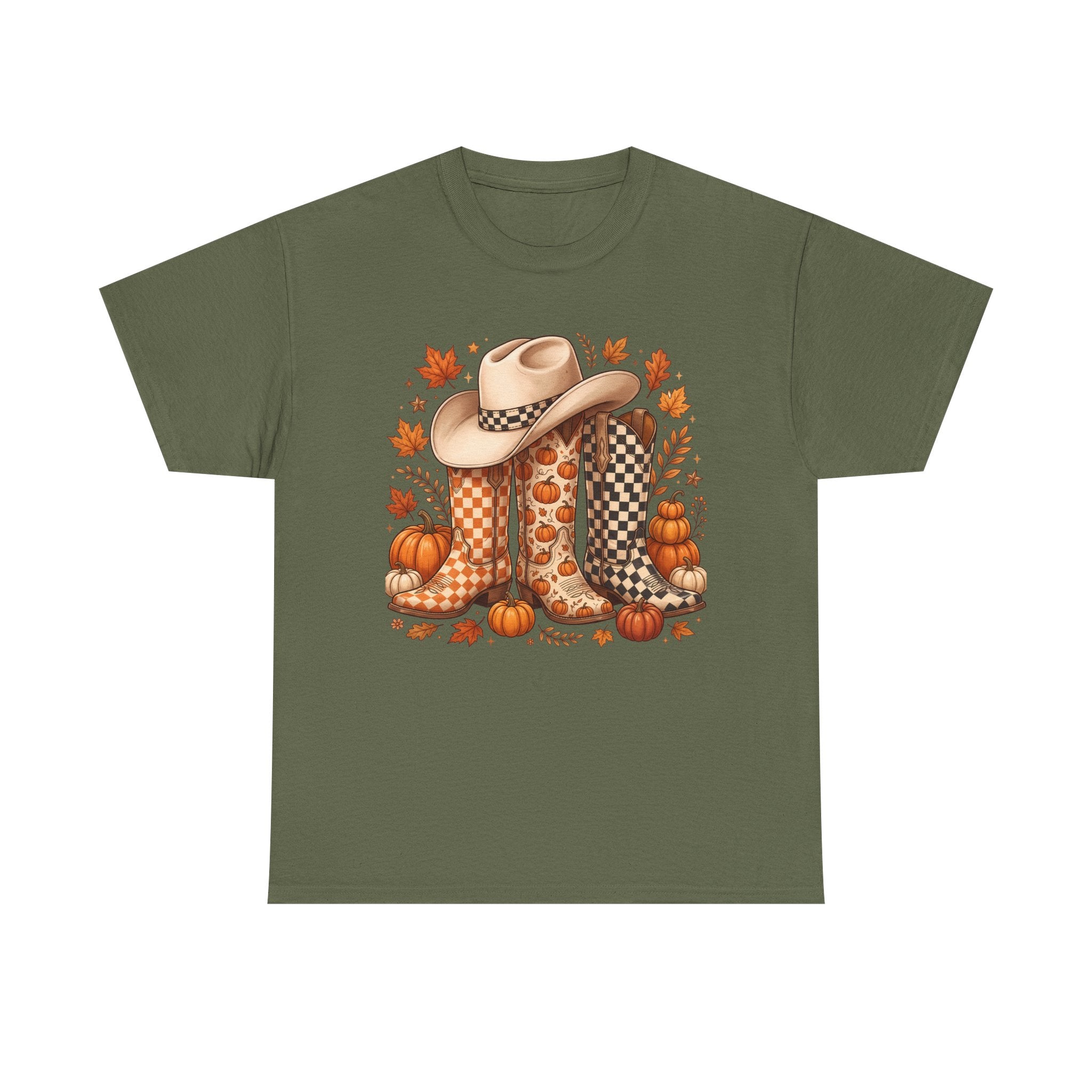 Cowboy Boots & Hat Autumn Tee — Fall Pumpkin Western Graphic T-Shirt