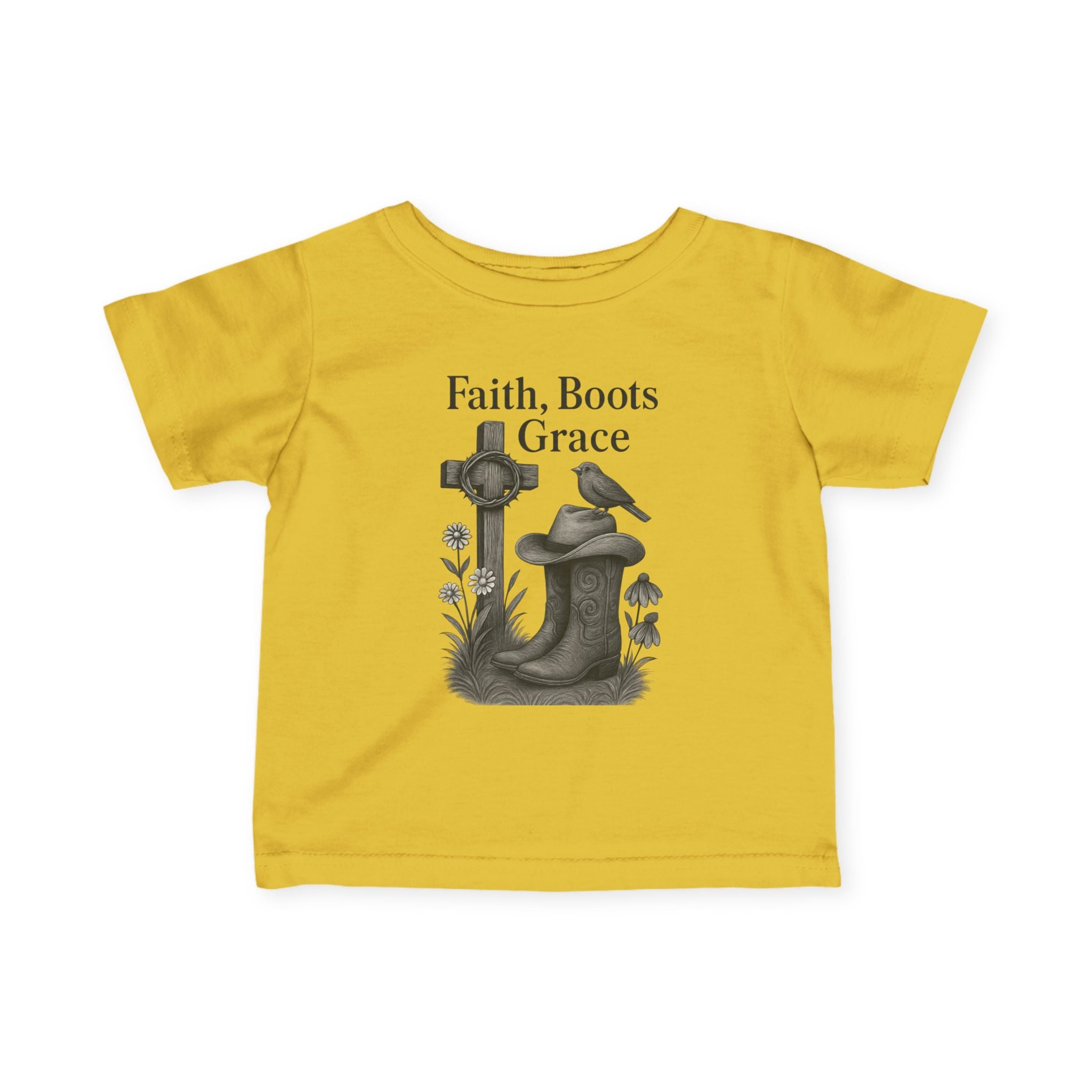 Infant Tee — "Faith, Boots, Grace" Western Baby Shirt