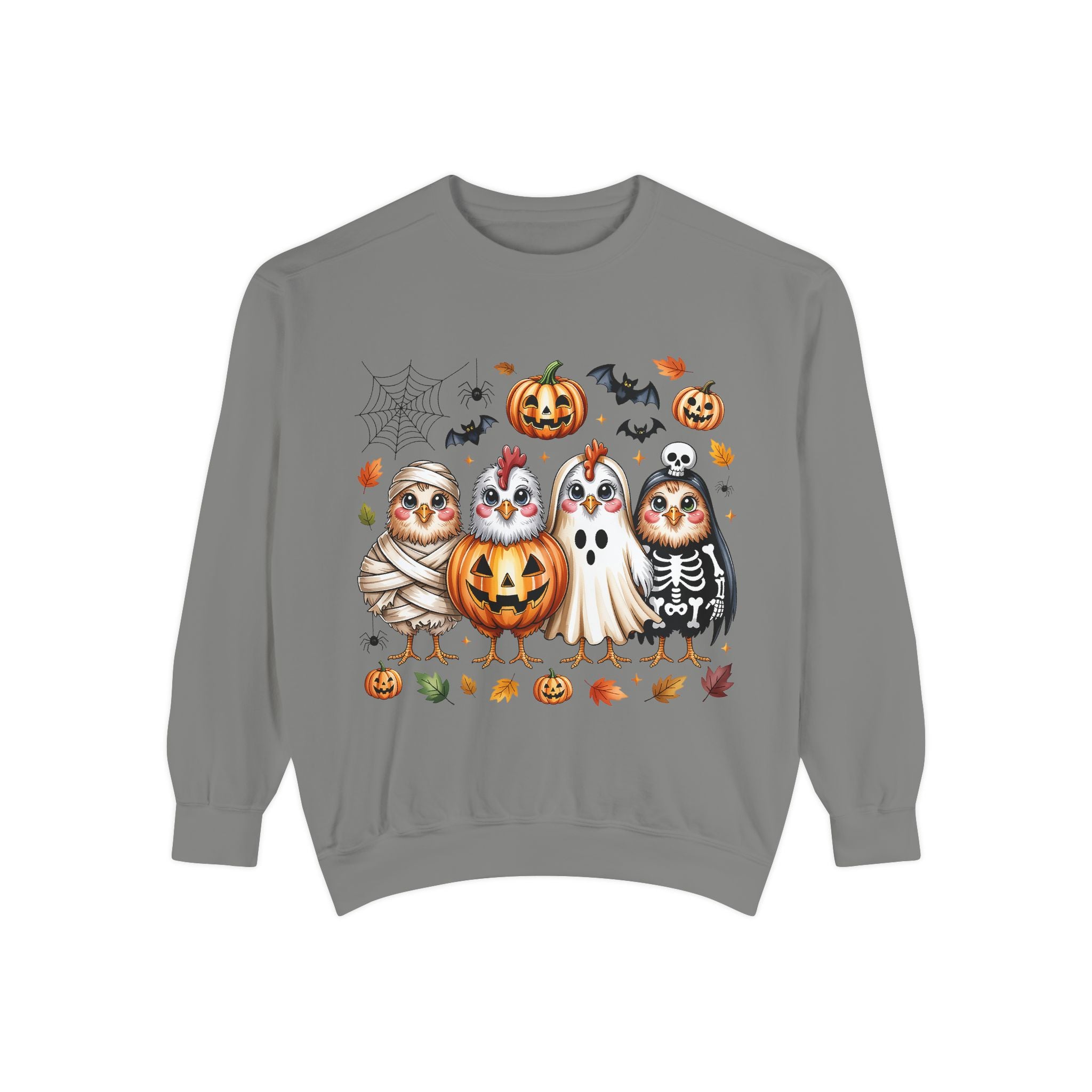 Halloween Chicken Sweatshirt — Cute Spooky Chickens in Costumes with Pumpkin & Ghost Design