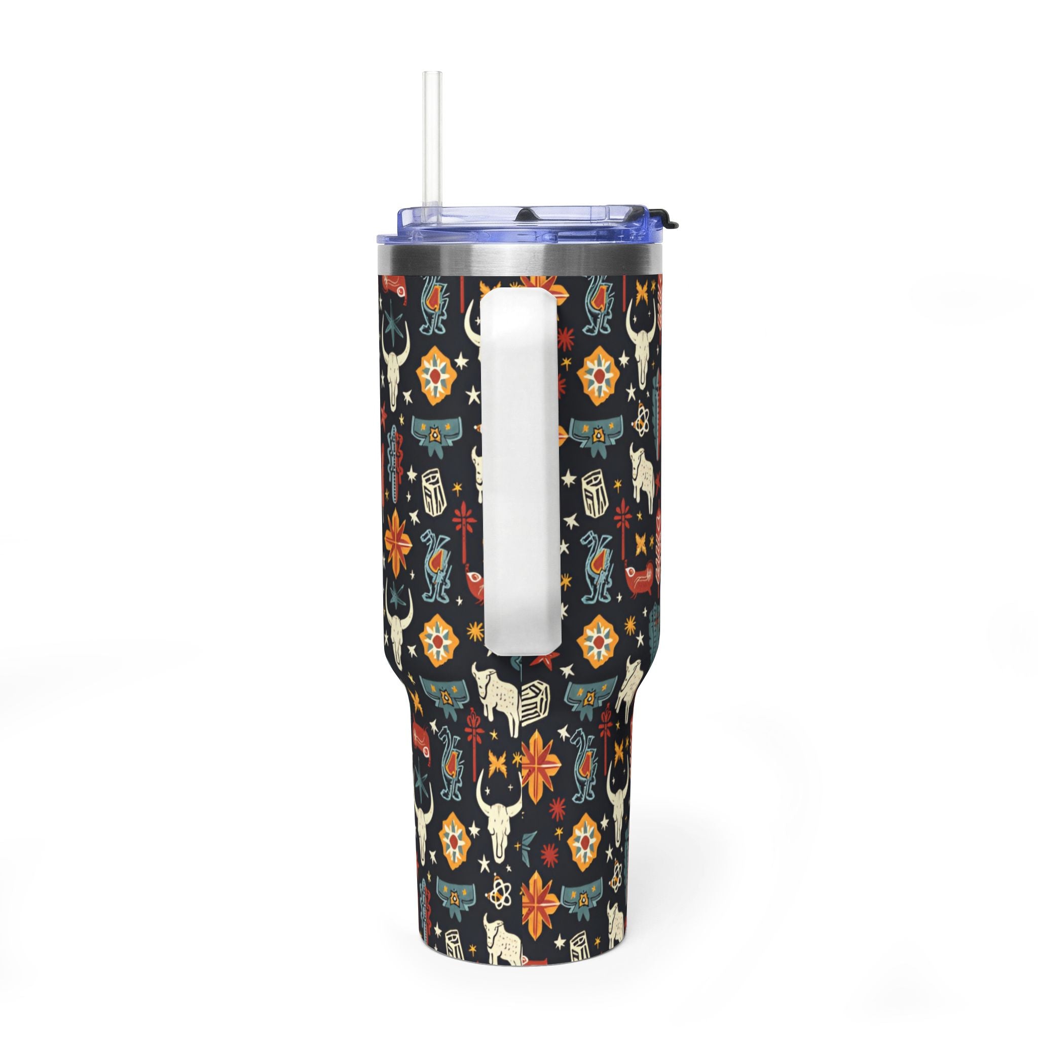 40oz Western Pattern Vacuum Tumbler — Southwestern Cow Skull & Floral Insulated Cup