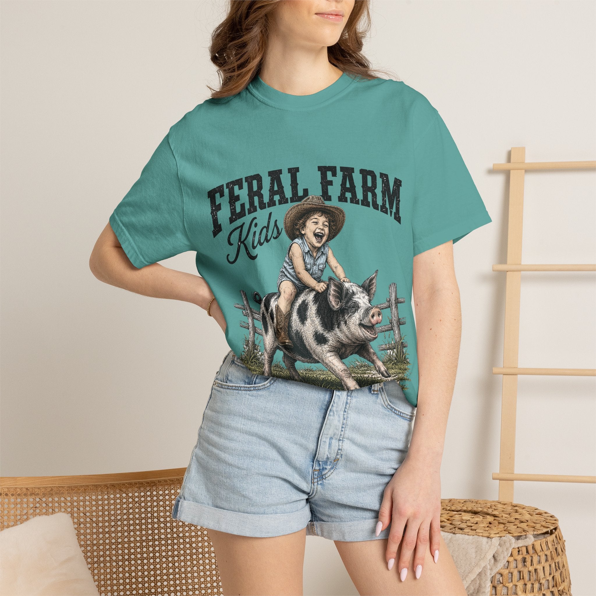 Feral Farm Kids T-Shirt — Vintage Pig Rider Graphic Tee
