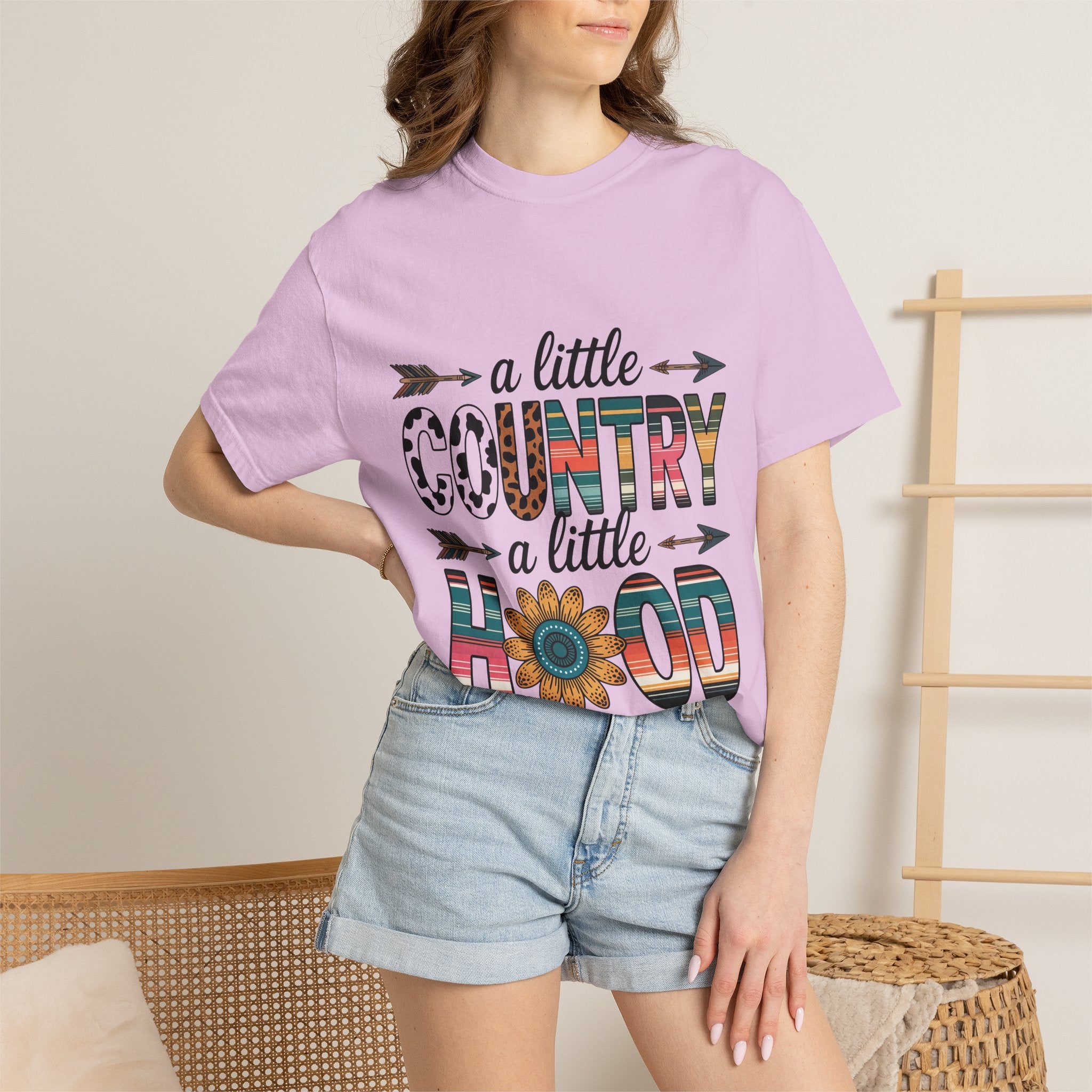 Country & Hood Graphic T-Shirt — "A Little Country A Little Hood" Sunflower Design