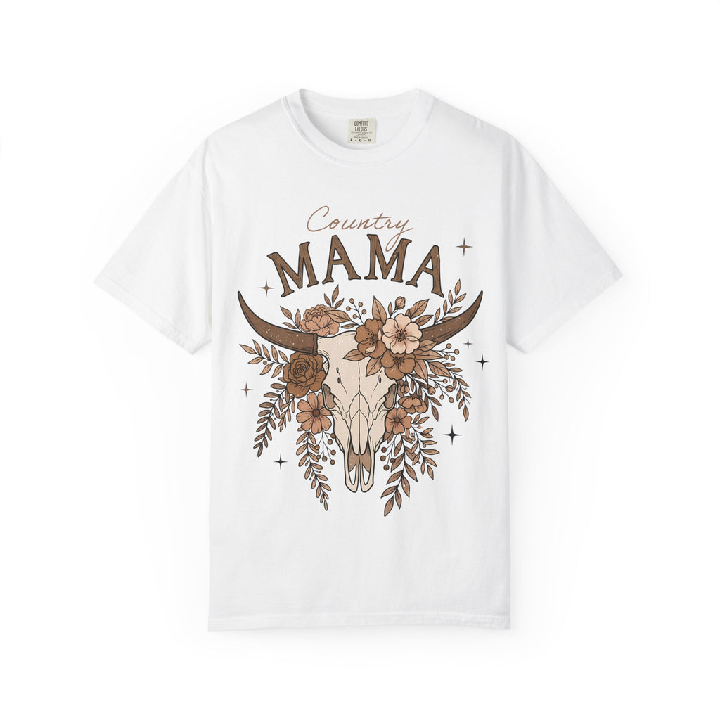 Country Mama T-Shirt — Floral Cow Skull Rustic Farmhouse Tee