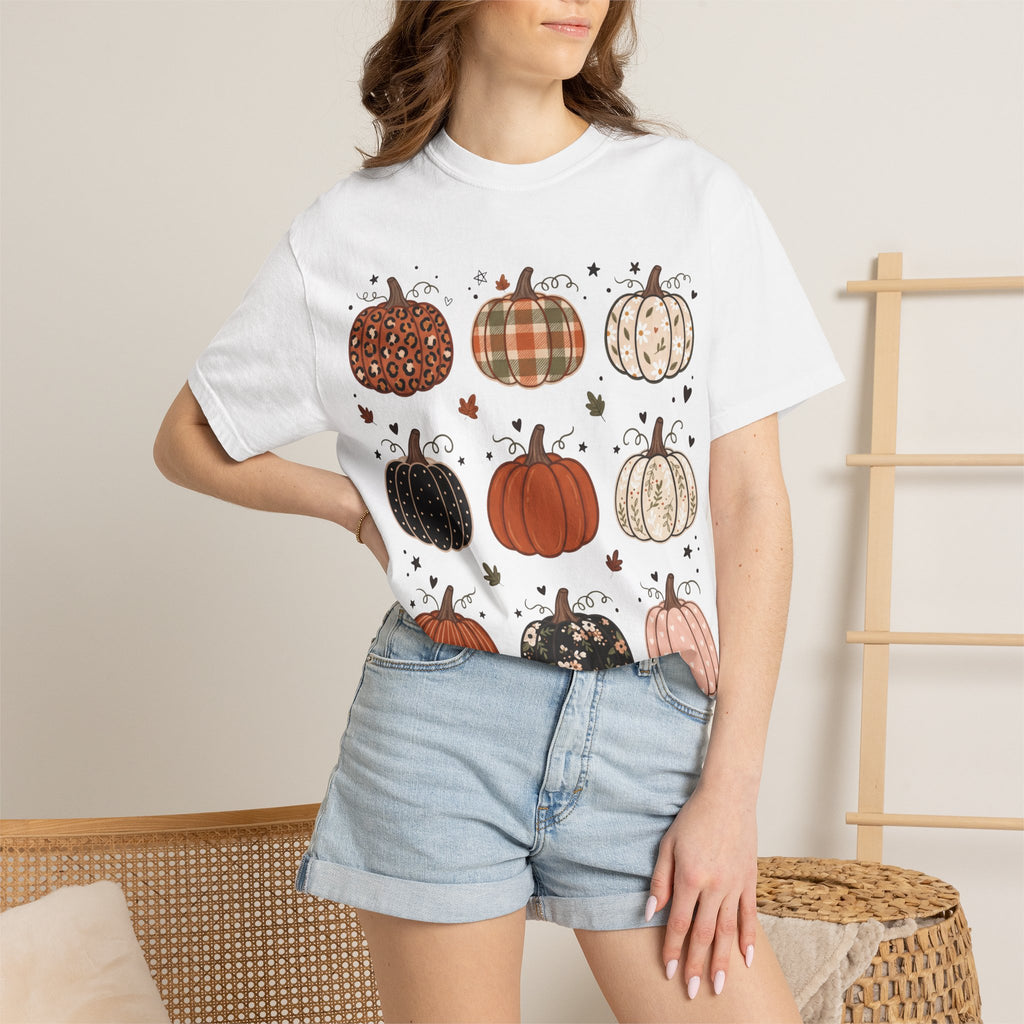 Pumpkin Patch T-Shirt — Fall Plaid & Floral Pumpkins Graphic Tee