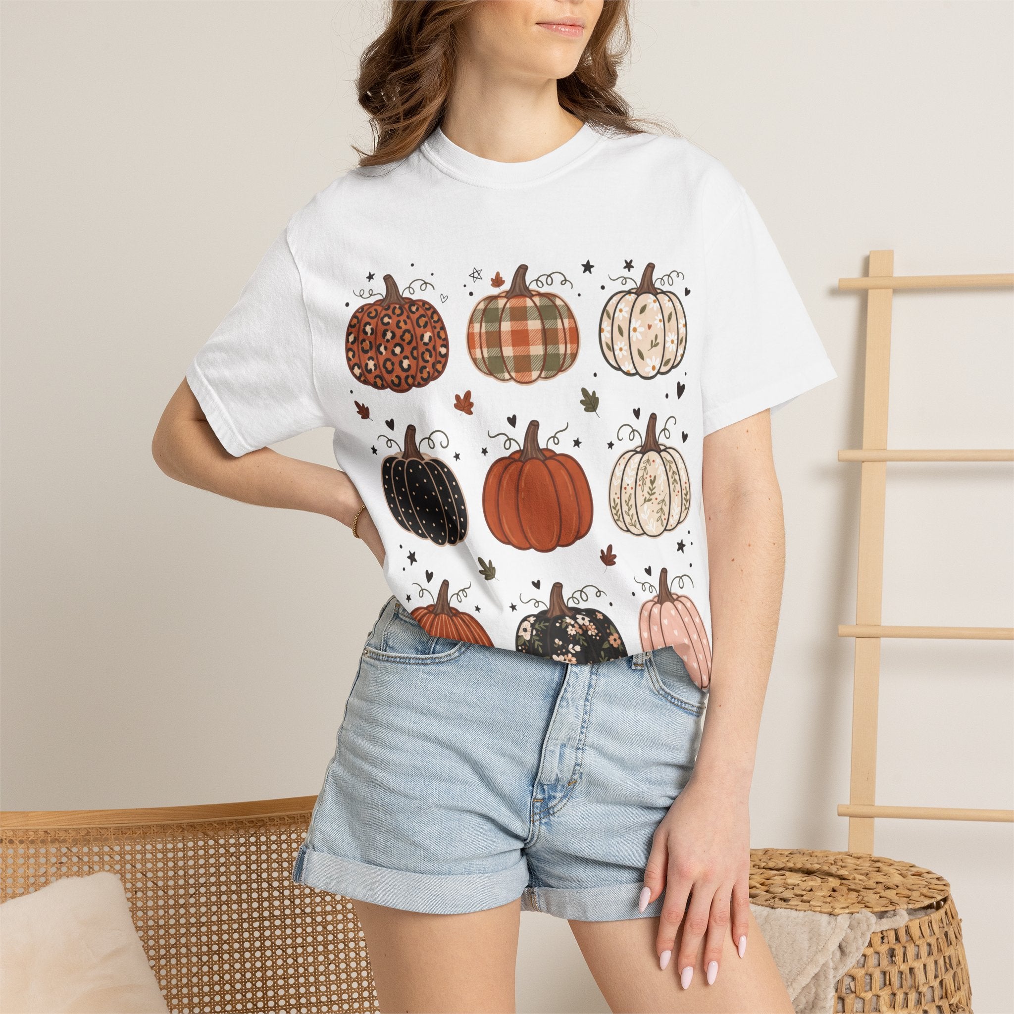 Pumpkin Patch T-Shirt — Fall Plaid & Floral Pumpkins Graphic Tee