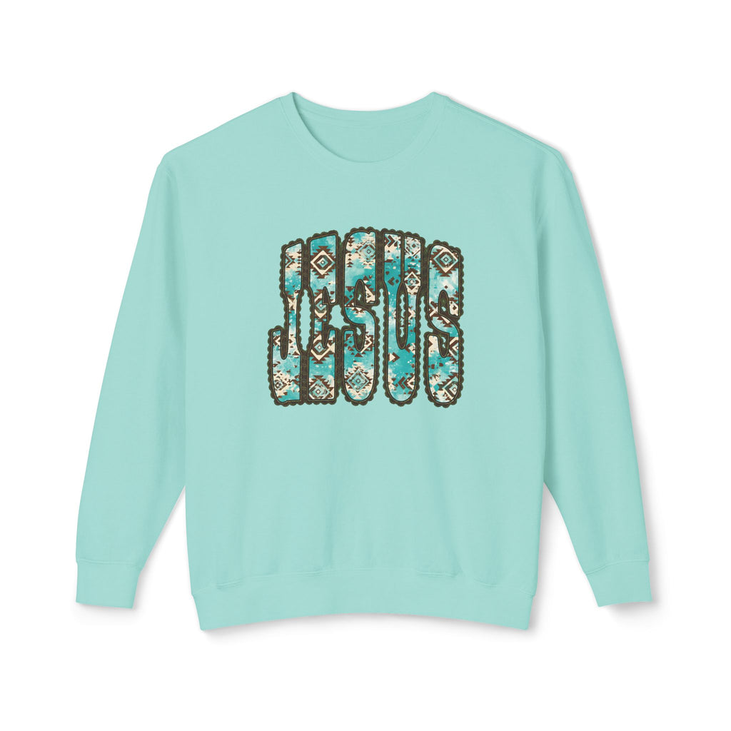 Jesus Floral Crewneck Sweatshirt — Turquoise Boho Faith Pullover