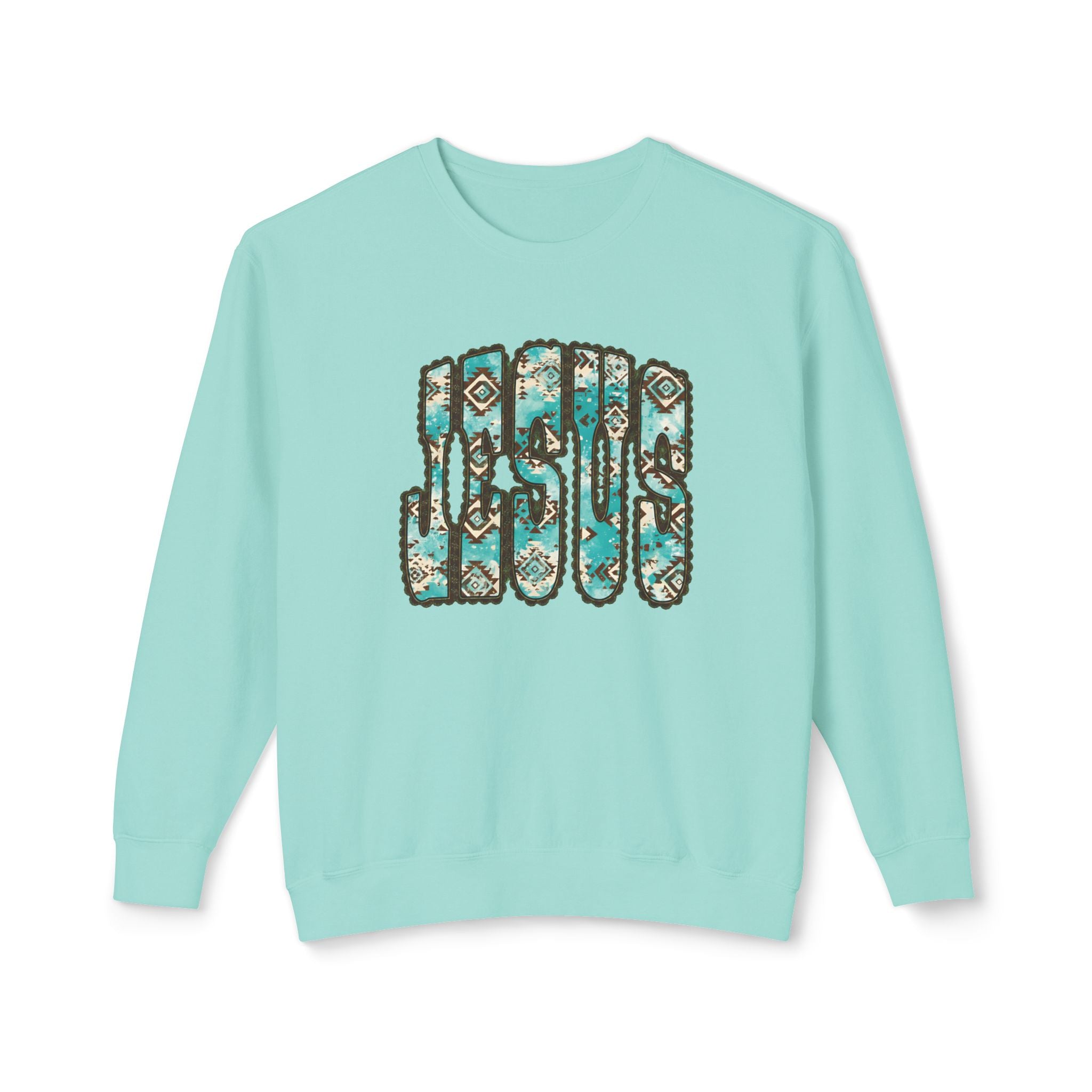 Jesus Floral Crewneck Sweatshirt — Turquoise Boho Faith Pullover
