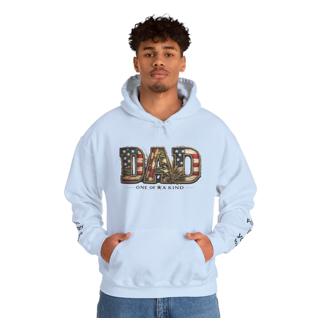 Personalizable Dad One of a Kind Hoodie — American Flag Patriotic Father’s Day Sweatshirt
