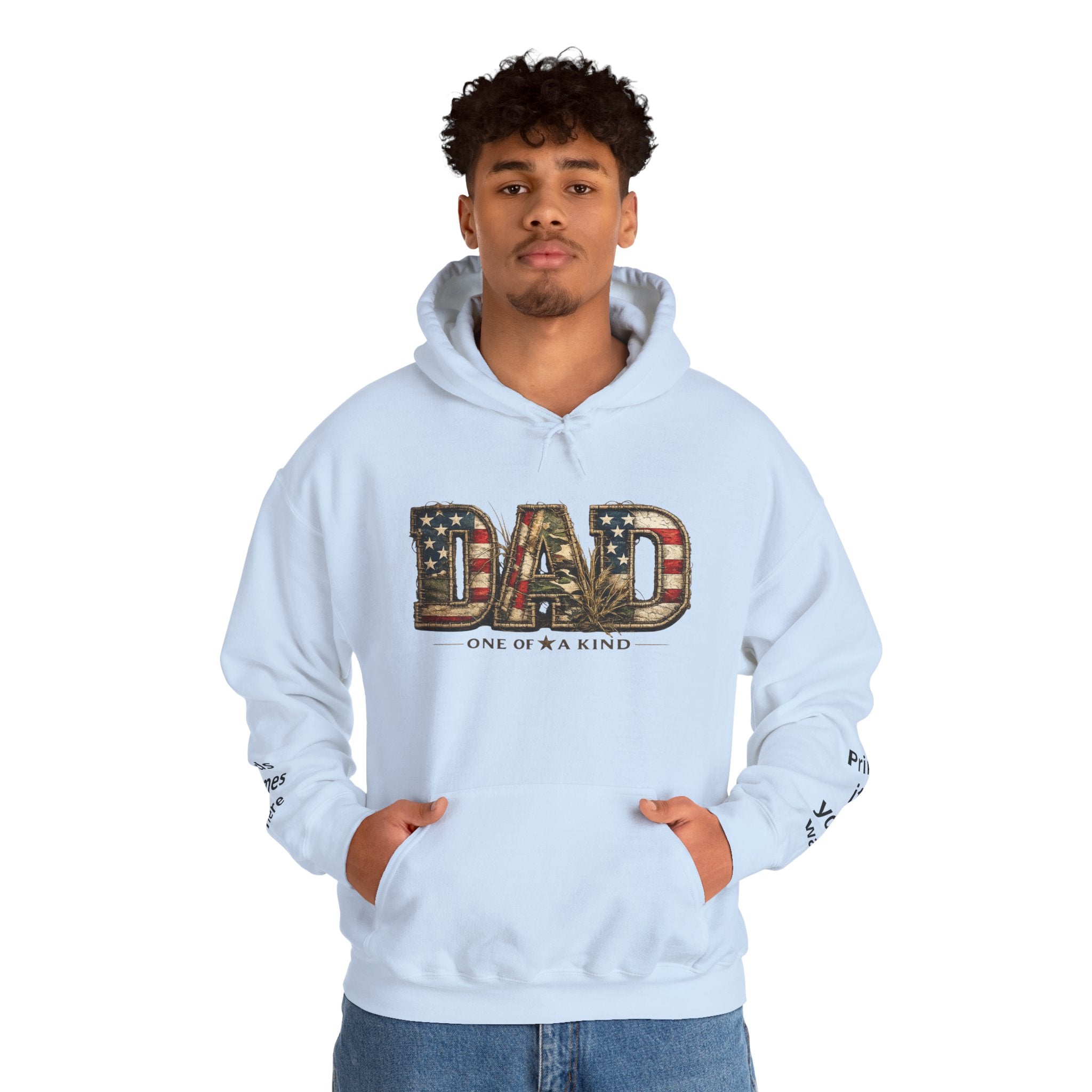 Personalizable Dad One of a Kind Hoodie — American Flag Patriotic Father’s Day Sweatshirt