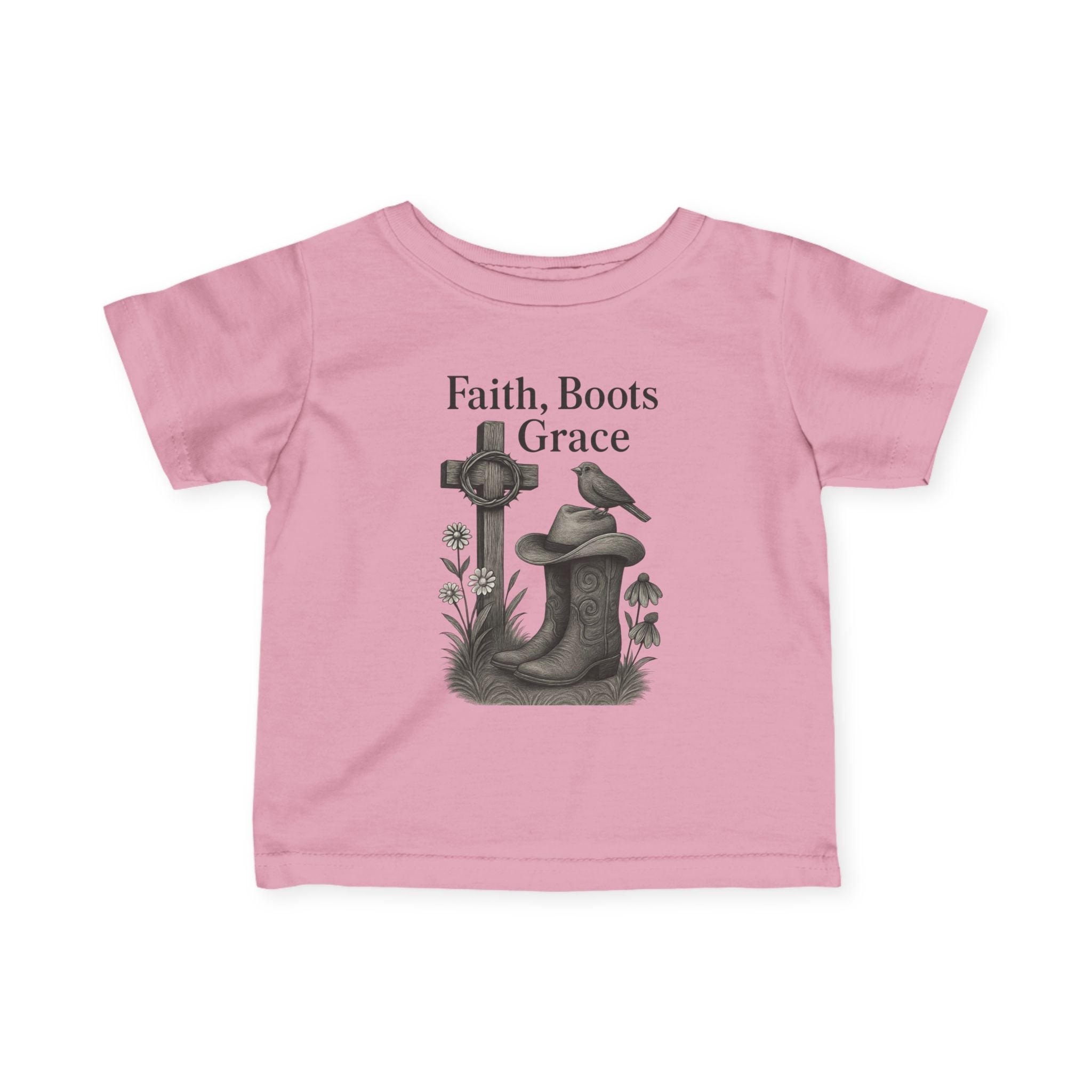 Infant Tee — "Faith, Boots, Grace" Western Baby Shirt